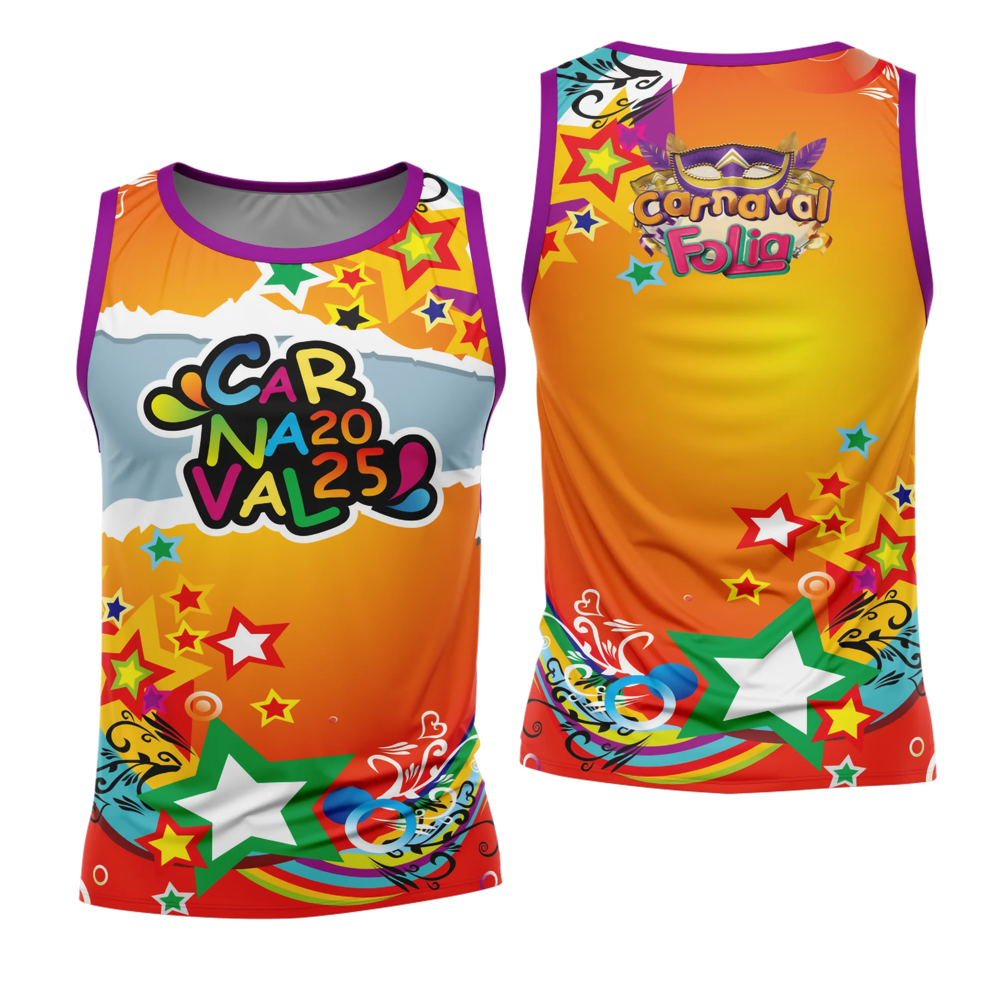 Camiseta unissex branca com logo no peito e estampa grande nas costas inspirada no Abadá de Carnaval 2026 Modelo 16, estilo moderno e vibrante, ideal para festas e eventos de folia.