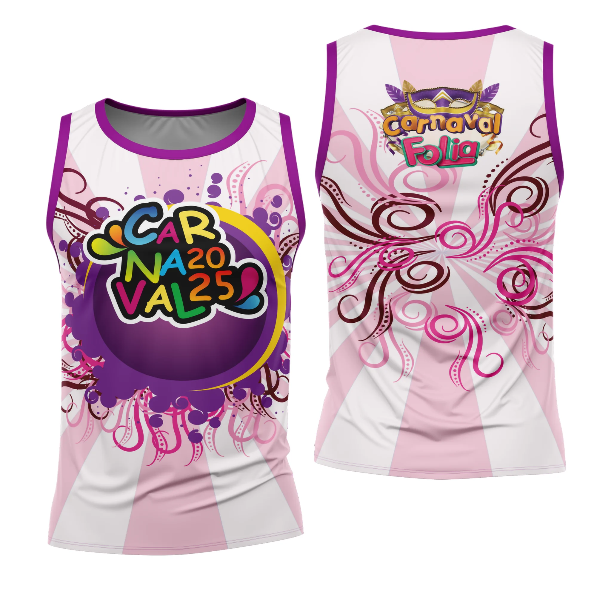 Camiseta unissex com logo no peito e estampa grande nas costas em tema Abadá Carnaval 2026 Modelo 21, cor base branca, perfeita para festa e bloco de rua.