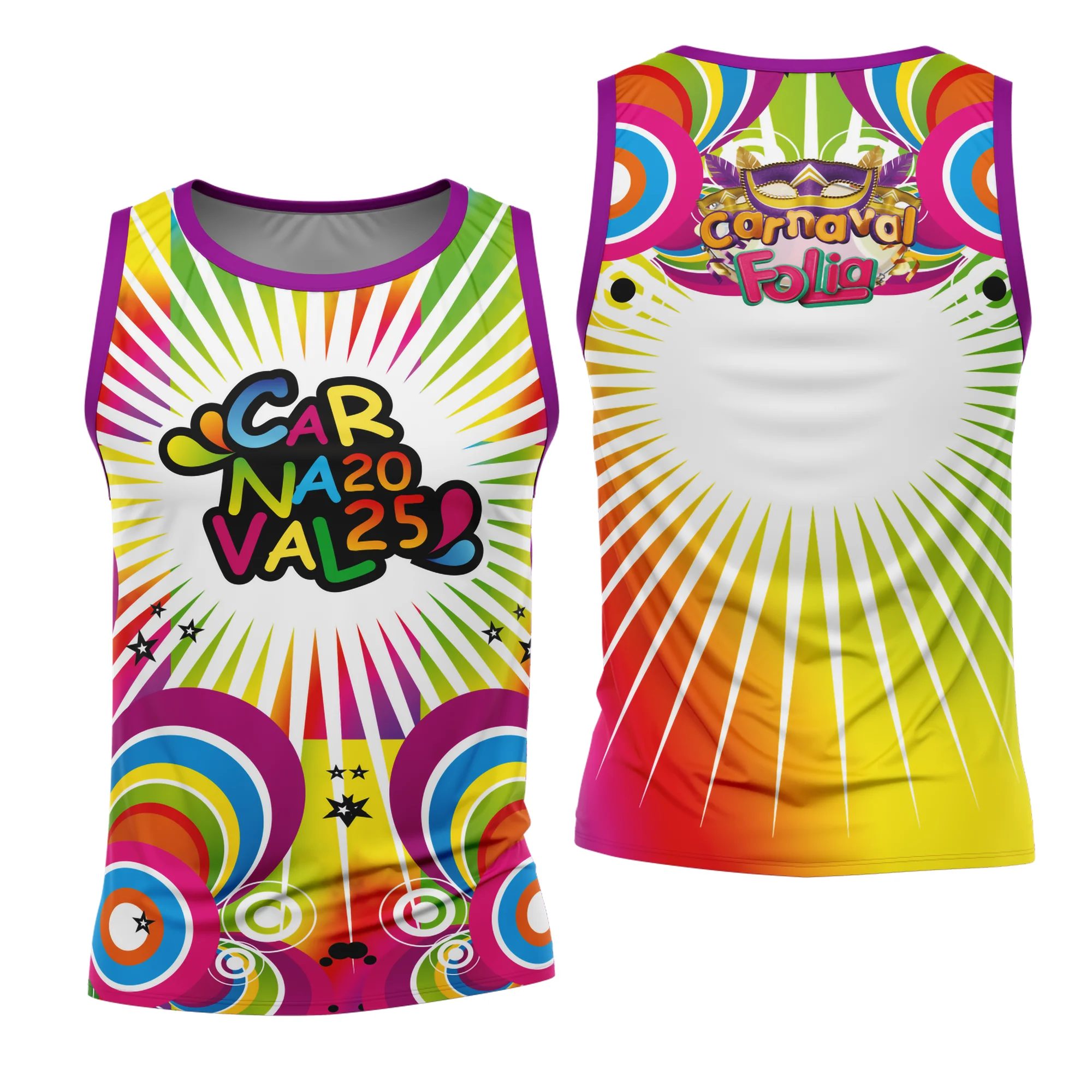 Camiseta unissex branca com logo no peito e estampa grande nas costas com tema Abadá de Carnaval 2026, modelo 42, ideal para festa e folia.