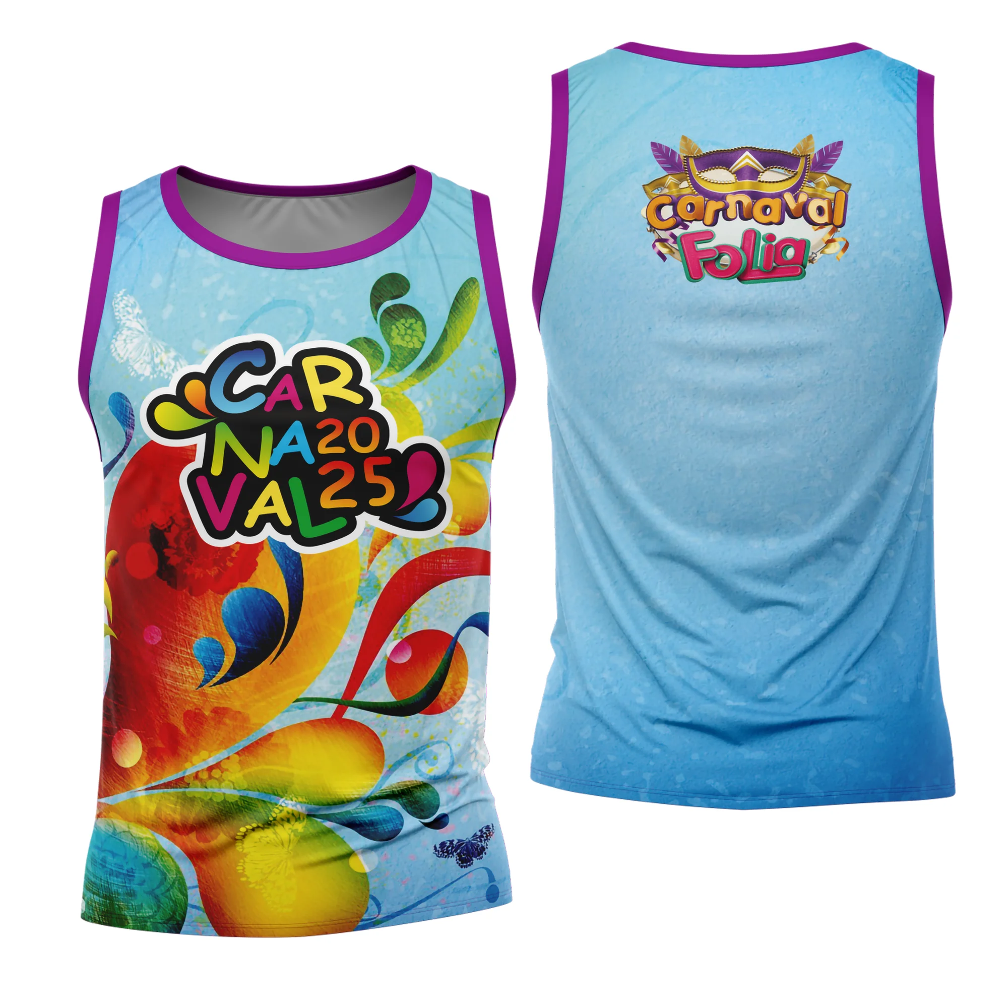 Camiseta unissex com cor base preta, logo no peito e estampa grande nas costas, tema Abadá de Carnaval 2026 Modelo 46, perfeita para aproveitar a folia com estilo e conforto.