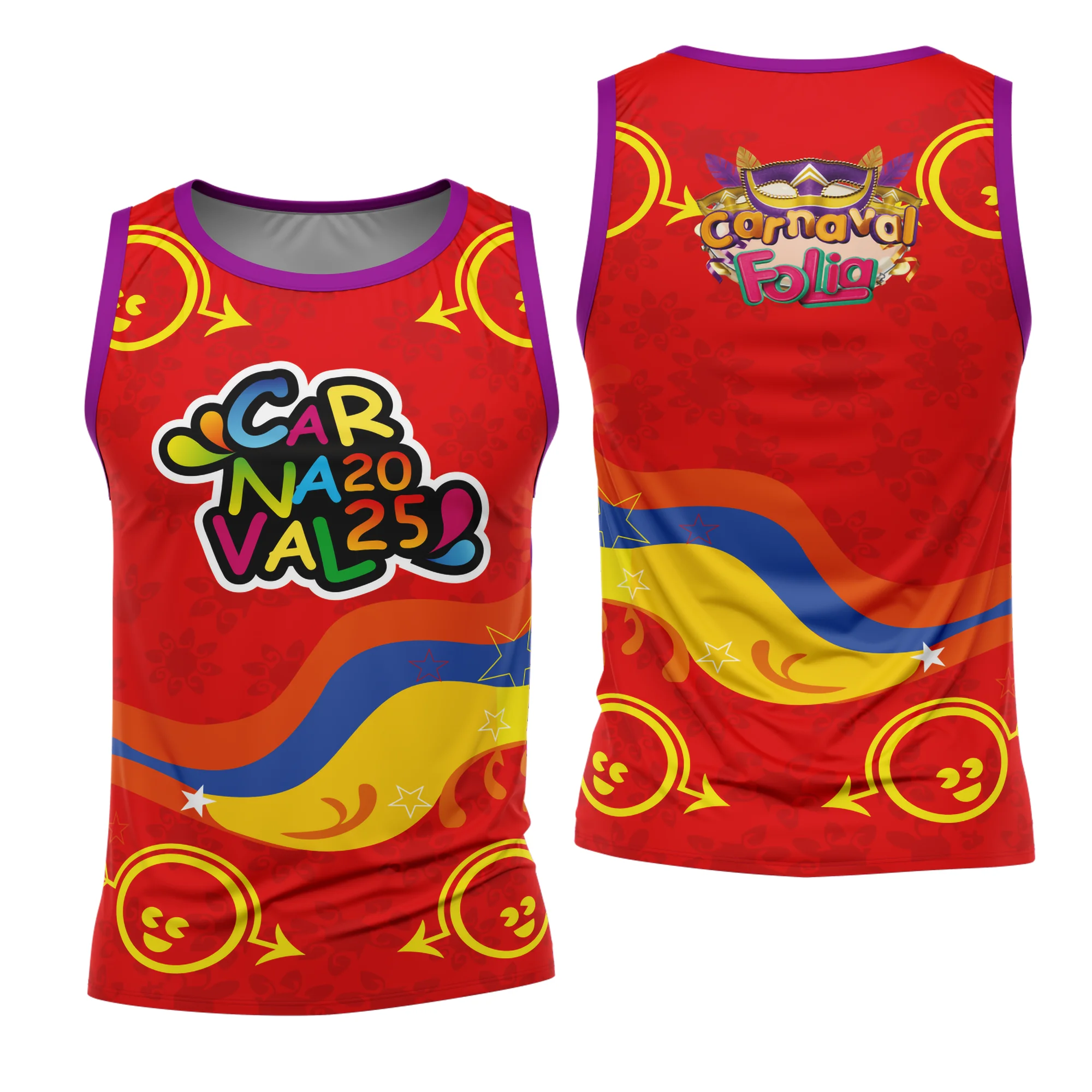 Camiseta unissex branca com logo no peito e estampa grande nas costas tema Abadá Carnaval 2026 Modelo 47, perfeita para a folia com design vibrante e moderno.