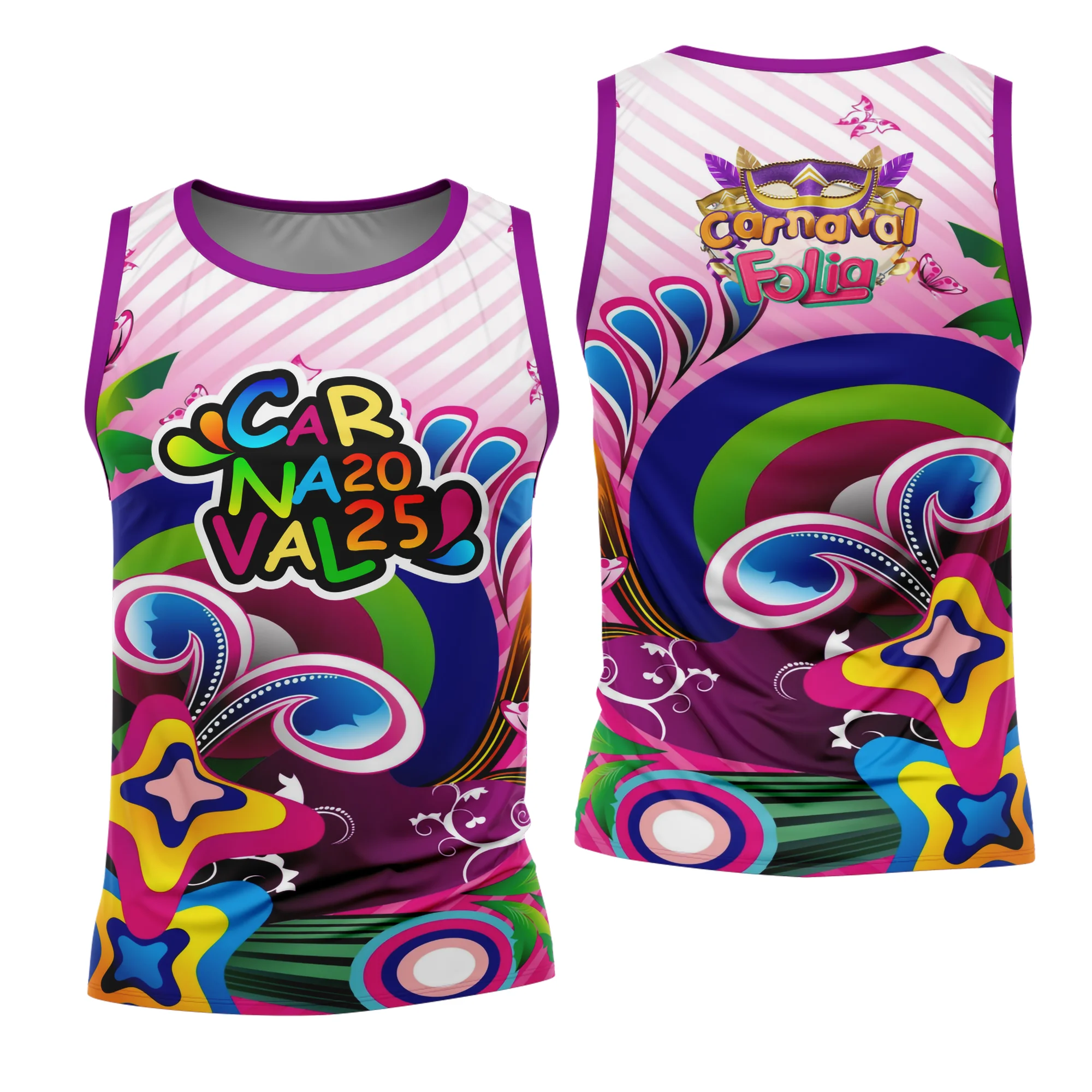 Camiseta unissex com logo no peito e estampa grande nas costas em temática Abadá Carnaval 2026, cor branca, ideal para festas e blocos carnavalescos.