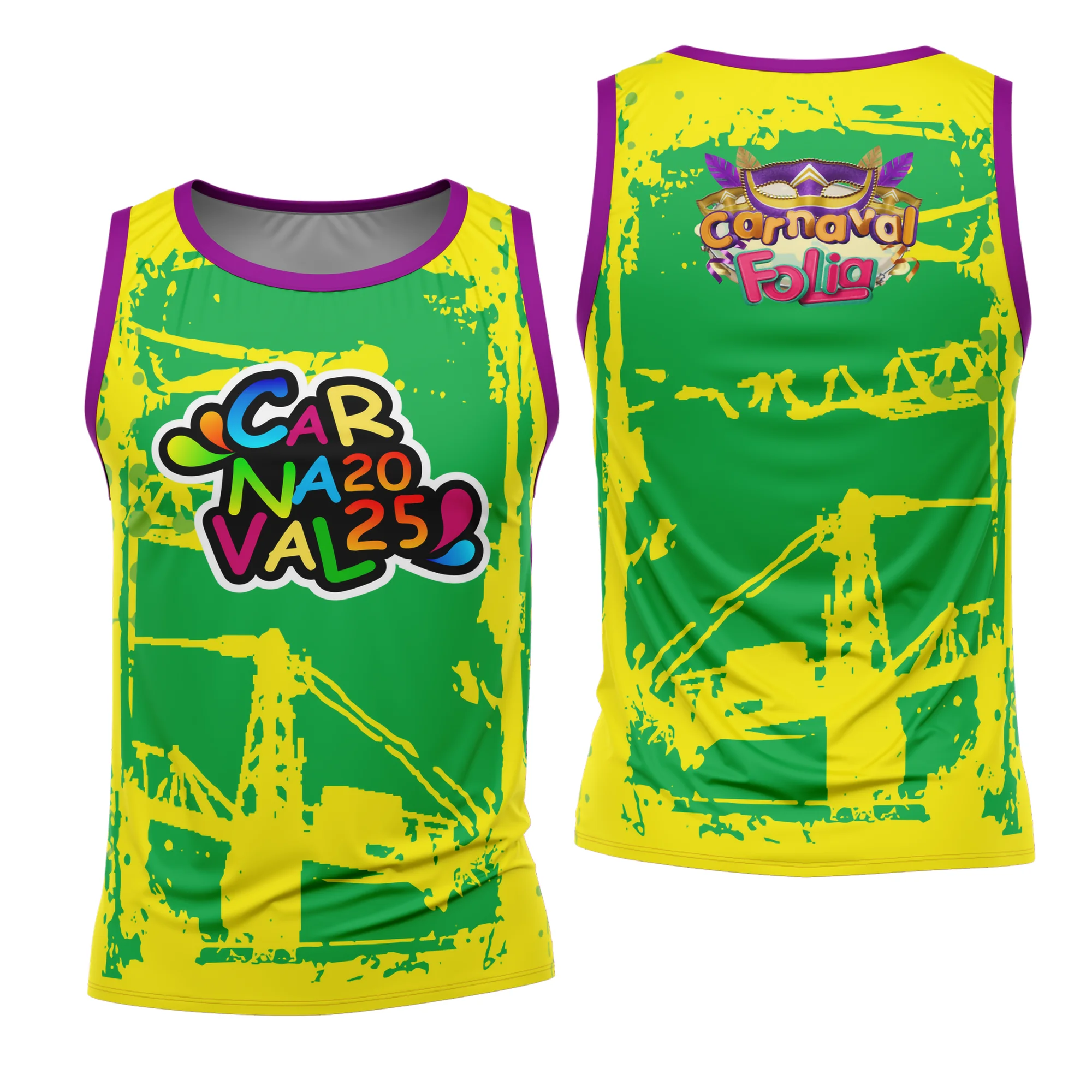 Camiseta unissex branca com logo no peito e estampa grande nas costas inspirada no Carnaval 2026, modelo 87, perfeita para foliões que buscam estilo e conforto nas festas.