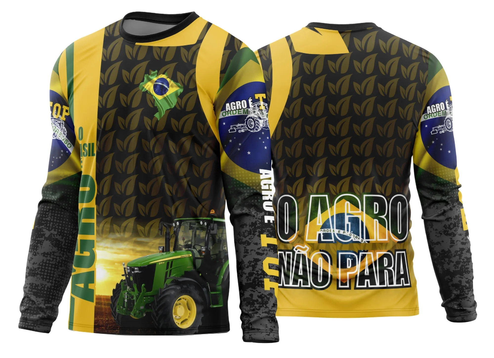 Camiseta unissex preta com logo no peito e estampa grande nas costas inspirada no tema Agro 2026, ideal para quem busca estilo e conforto no campo.