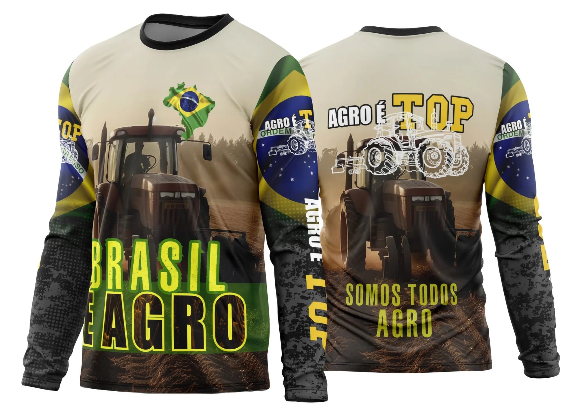 Camiseta unissex preta com logo no peito e estampa grande nas costas mostrando tema Agro 2026, ideal para uso casual e eventos rurais.