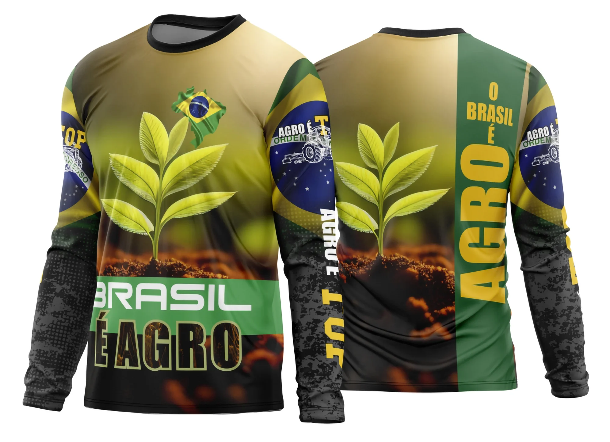 Camiseta unissex preta com logo no peito e estampa grande nas costas, estilo Agro 2026, modelo 29, perfeita para quem busca conforto e design impactante.