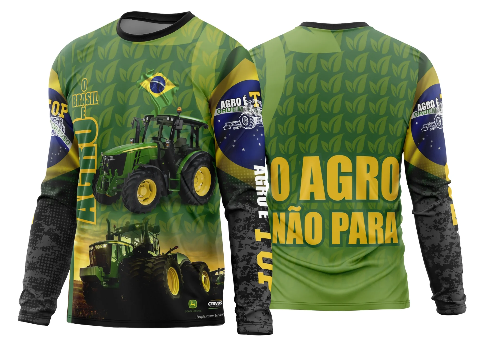 Camiseta unissex preta com logo no peito e estampa grande nas costas com tema Agro 2026 Modelo 33, perfeita para quem ama o universo rural em estilo moderno e confortável.