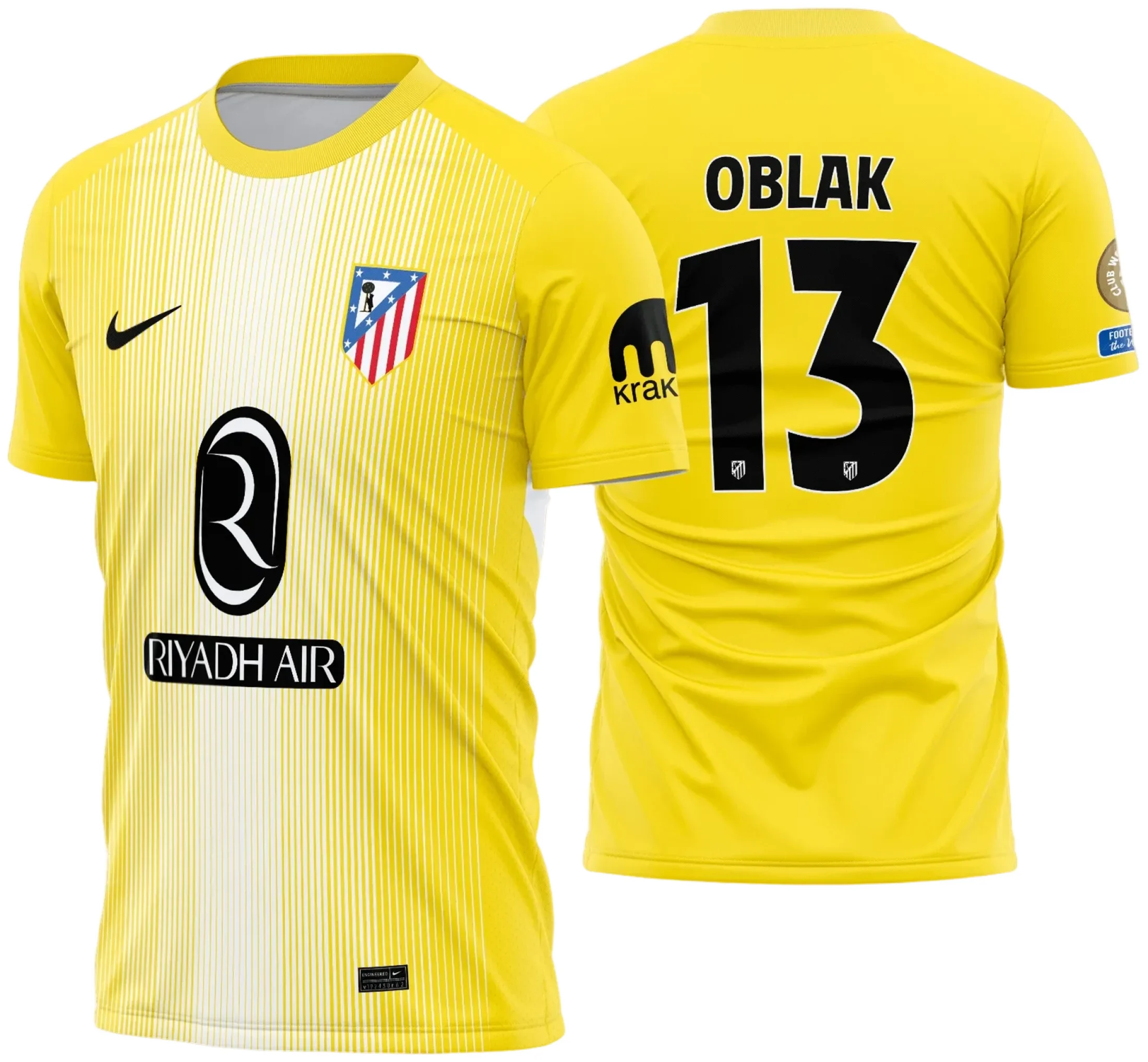 Camiseta unissex preta com logo no peito e estampa grande nas costas do Atletico de Madrid goleiro 2025 2026, perfeita para torcer com estilo e conforto.