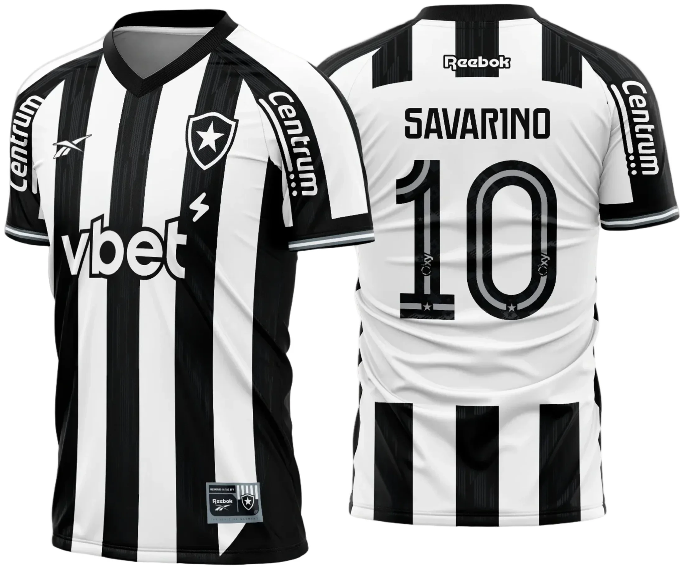 Camiseta unissex preta com logo no peito e estampa grande nas costas do Botafogo Titular 2025 2026, destacando o design clássico e esportivo.