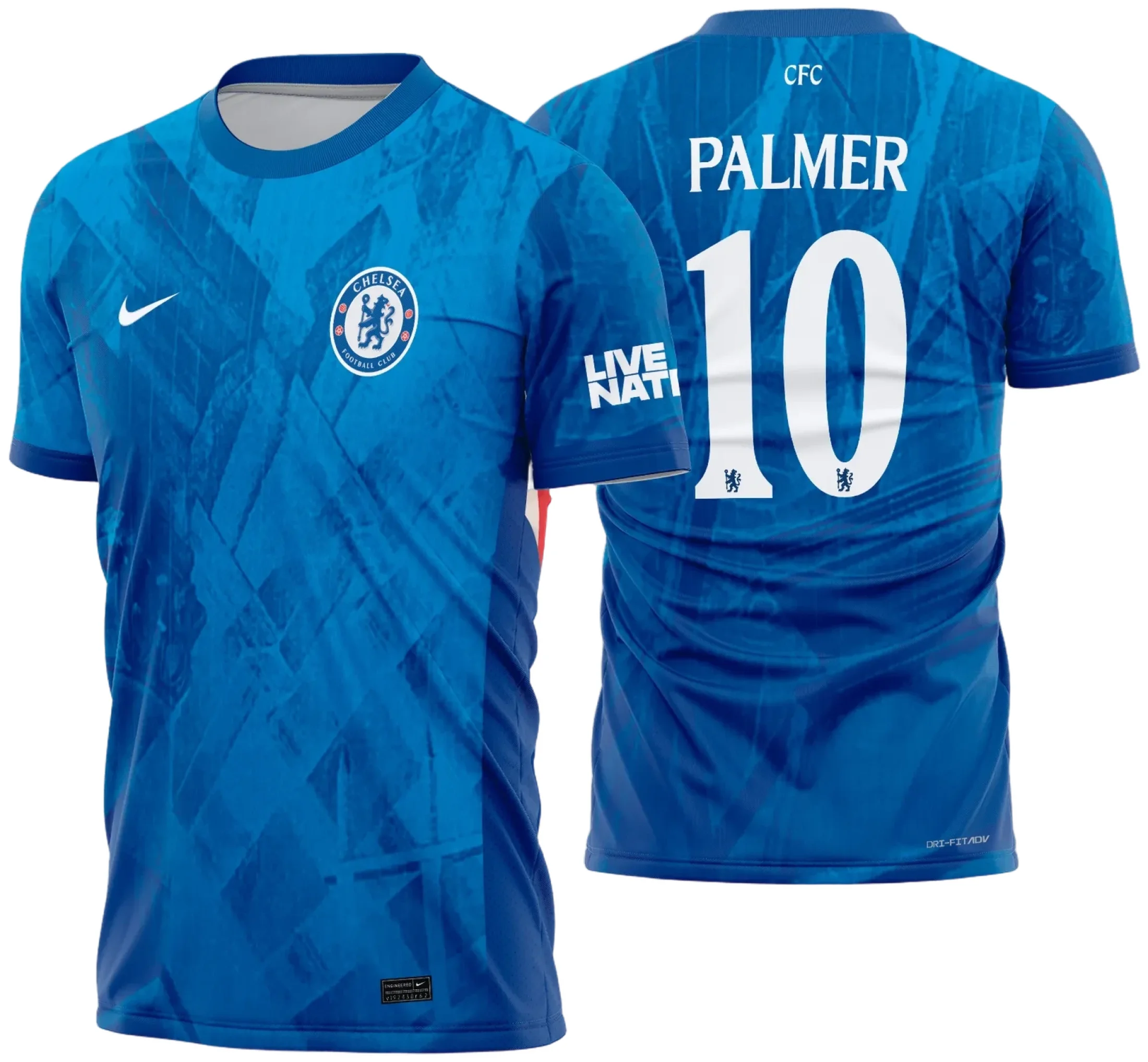 Camiseta unissex preta com logo no peito e estampa grande nas costas do Chelsea titular 2025 2026, perfeita para fãs do futebol e personalização.