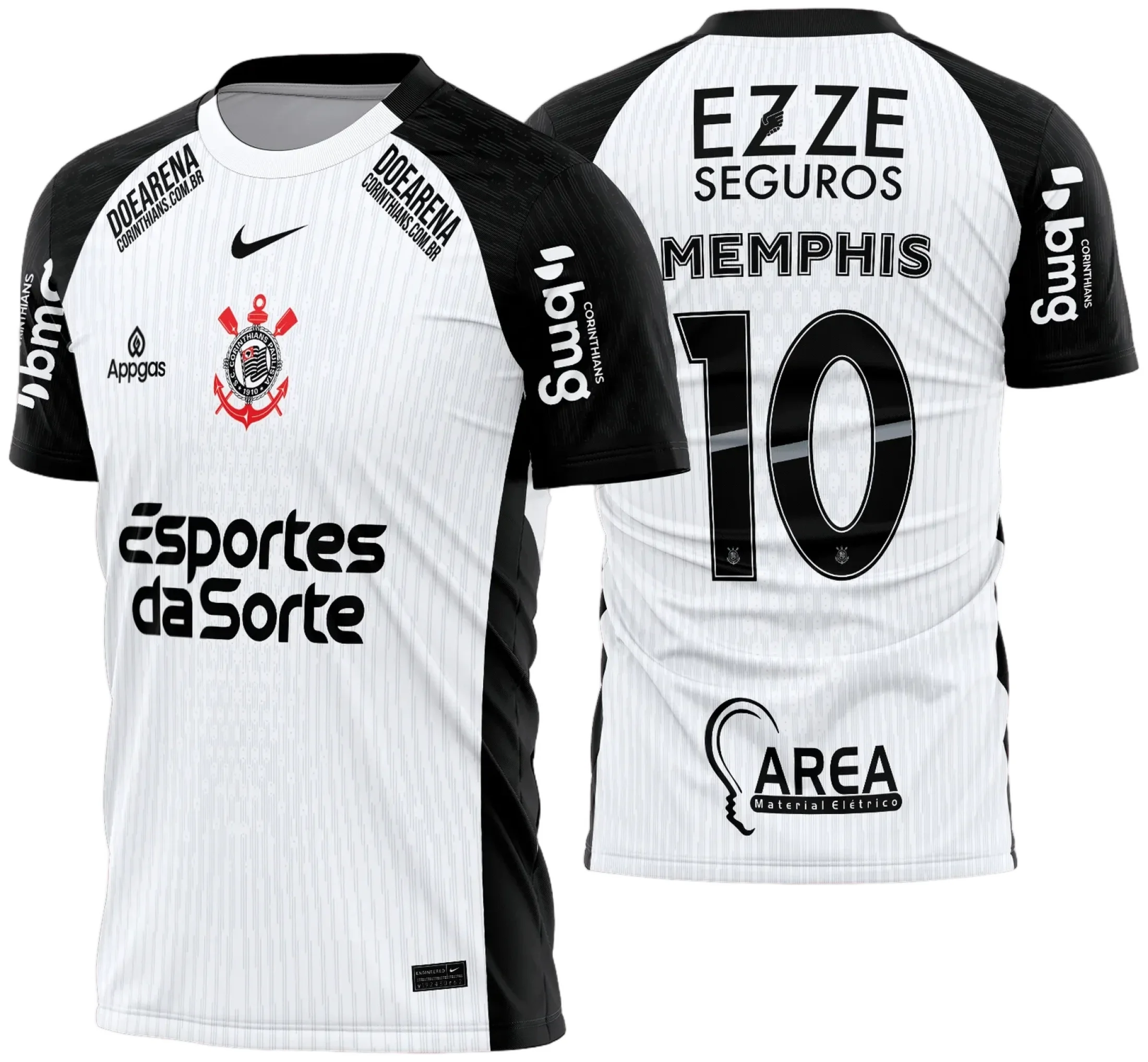 Camiseta unissex preta com logo do Corinthians no peito e estampa grande nas costas da camisa titular 2025 2026, ideal para torcedores que querem mostrar paixão pelo time.