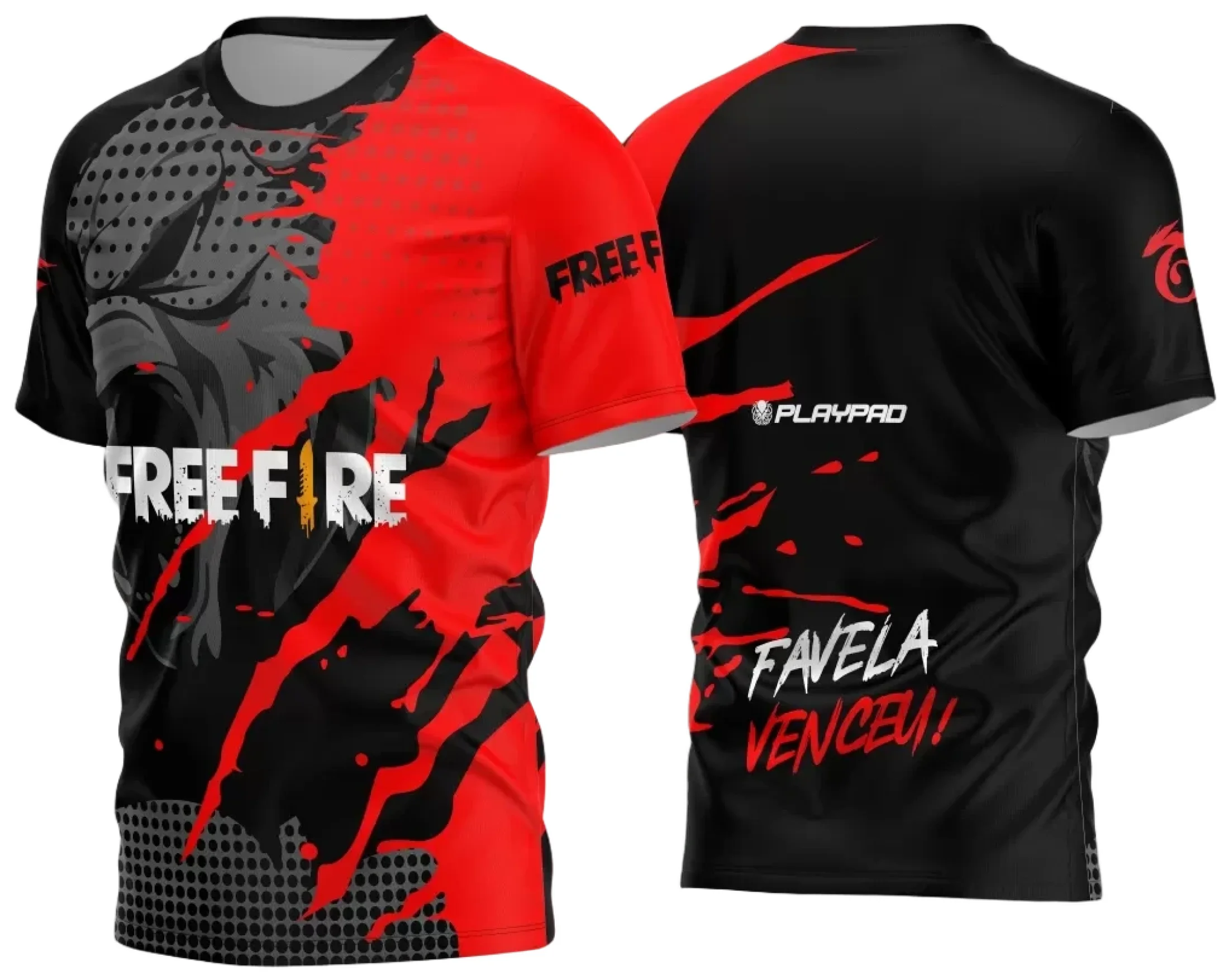 Camiseta unissex preta com logo no peito e estampa grande nas costas baseada no tema Game 2024 - 2025, ideal para fãs de jogos eletrônicos, com visual moderno e detalhes vibrantes.