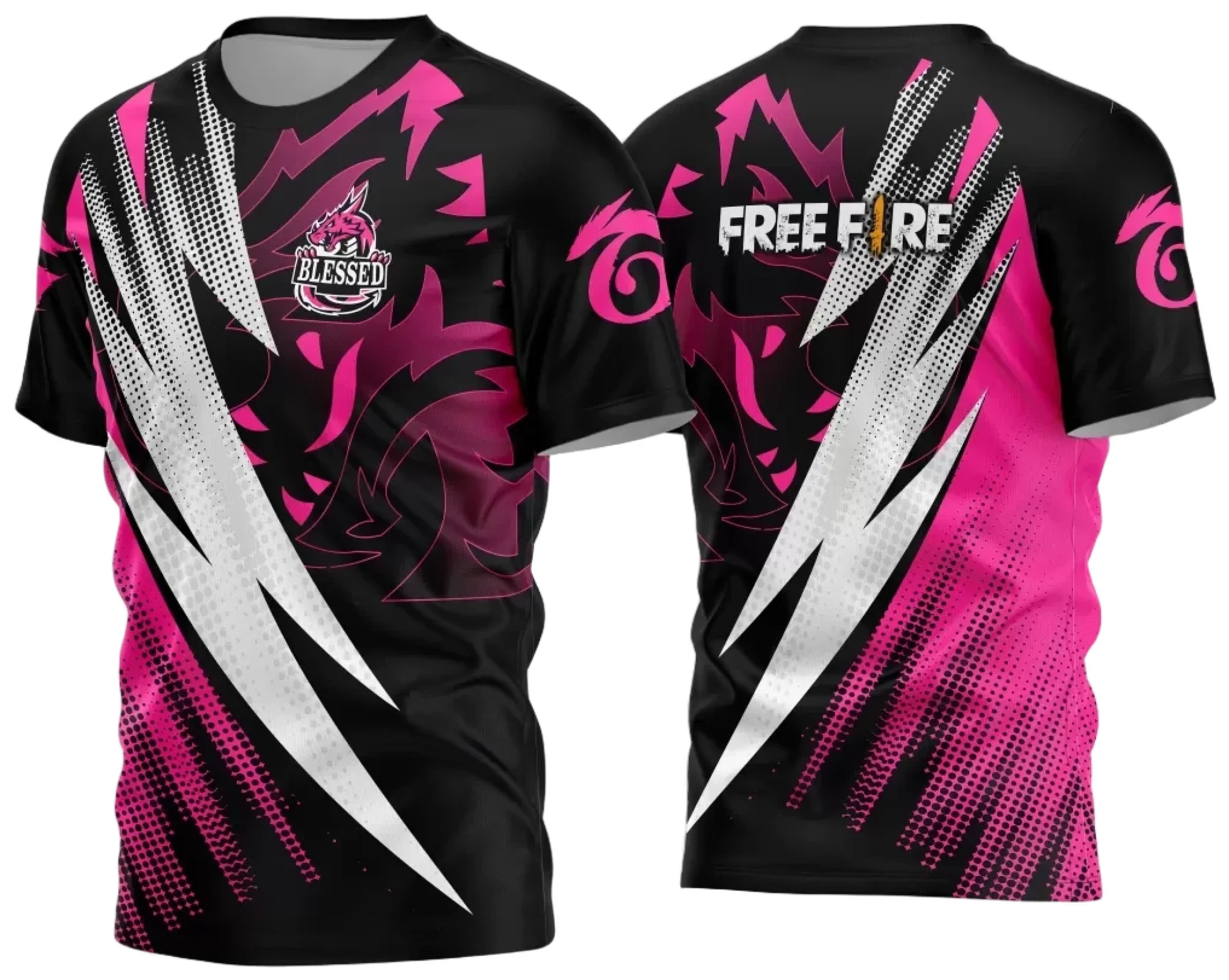 Camiseta unissex preta com logo no peito e estampa grande nas costas com tema Game 2024 2025, visual moderno e atraente para fãs de jogos.