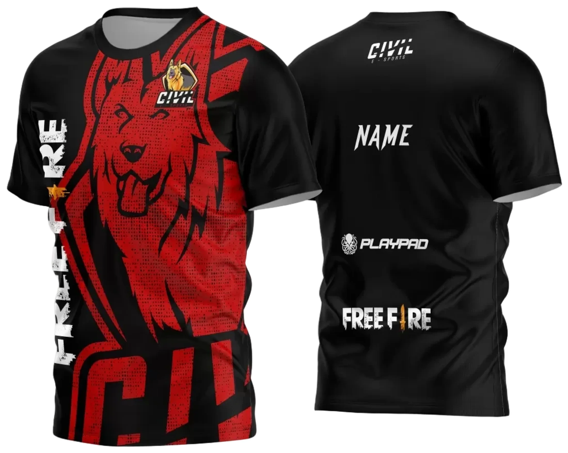 Camiseta unissex preta com logo no peito e estampa grande nas costas temática de Game 2024 2025, ideal para fãs de jogos que buscam estilo moderno e confortável.