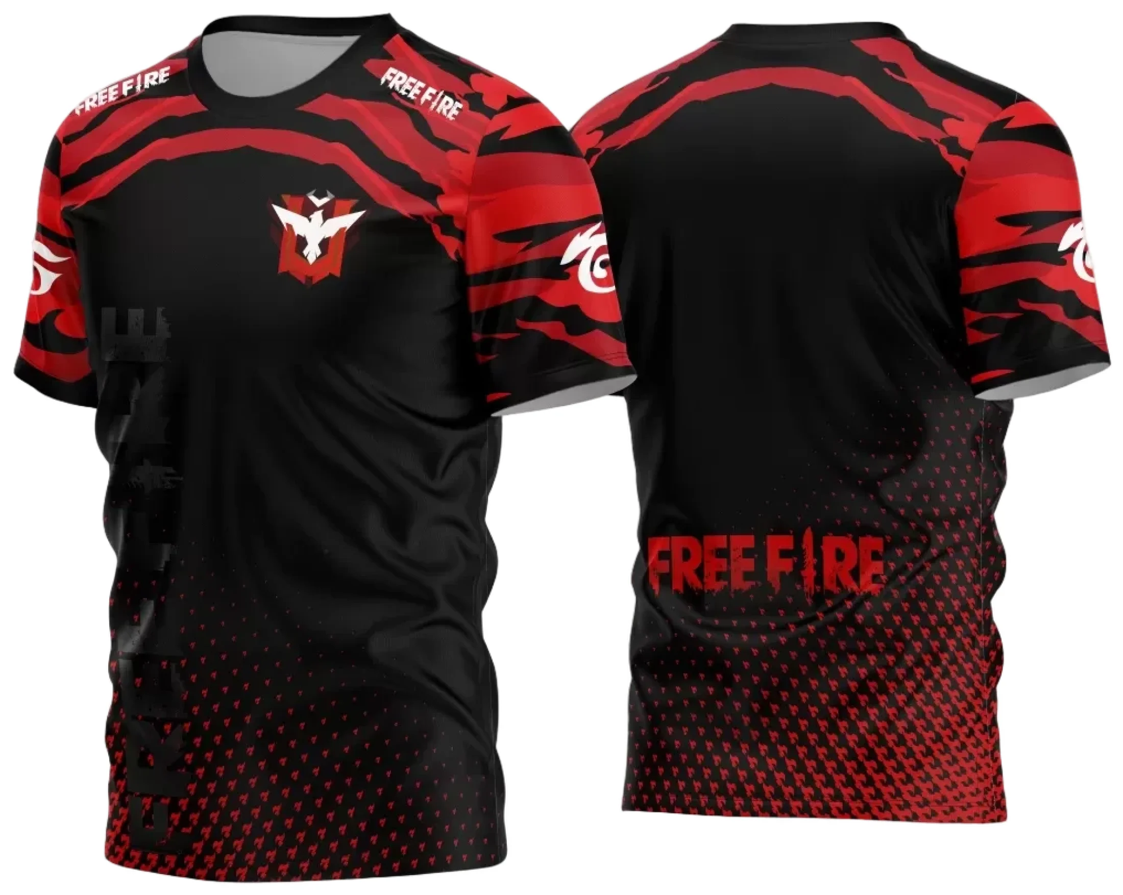Camiseta unissex preta com logo no peito e estampa grande nas costas mostrando design inspirado em Game 2024 2025, perfeita para fãs de jogos modernos.