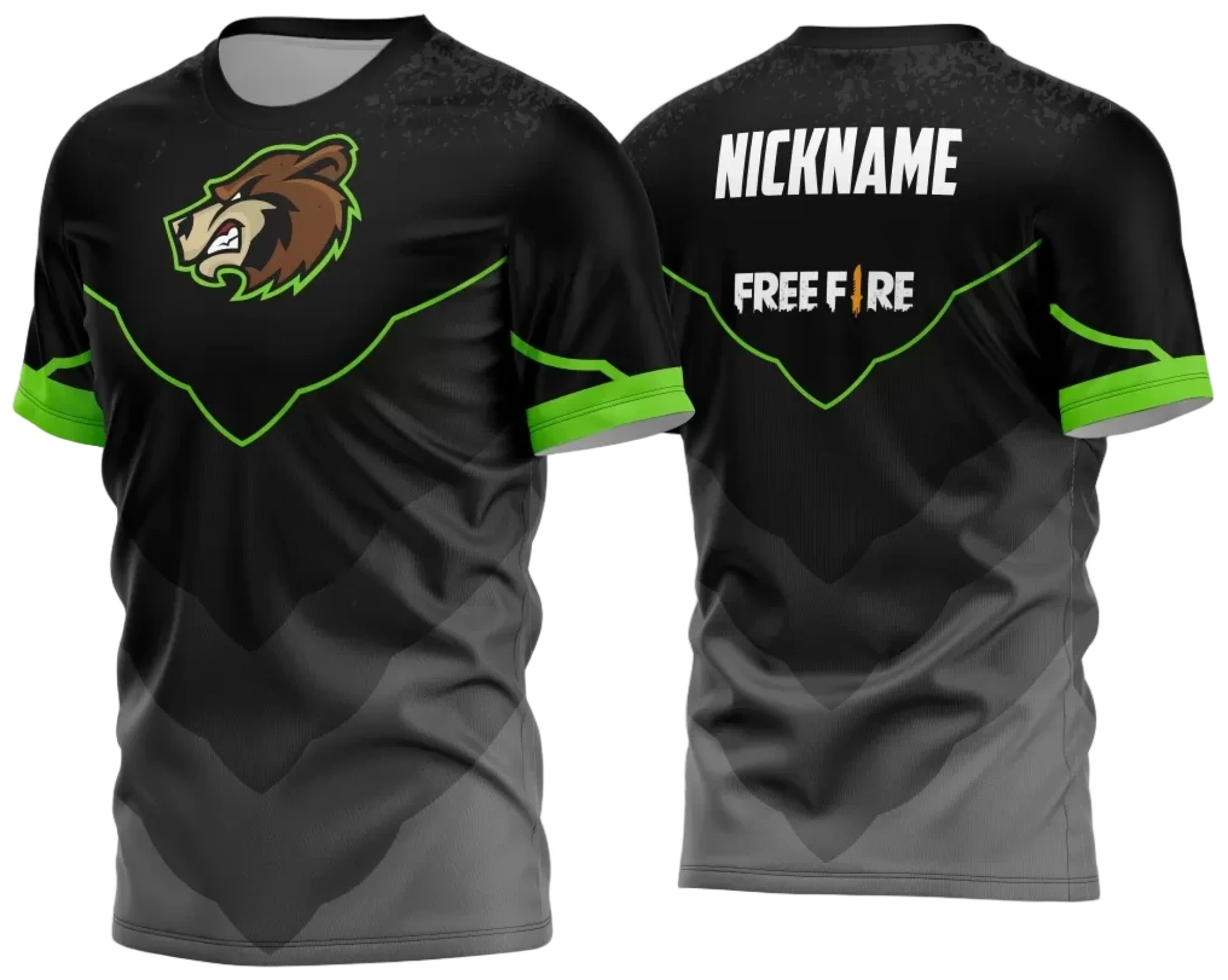 Camiseta unissex preta com logo no peito e estampa grande nas costas com tema Game 2024 2025, destacando design moderno e atraente para fãs de jogos.