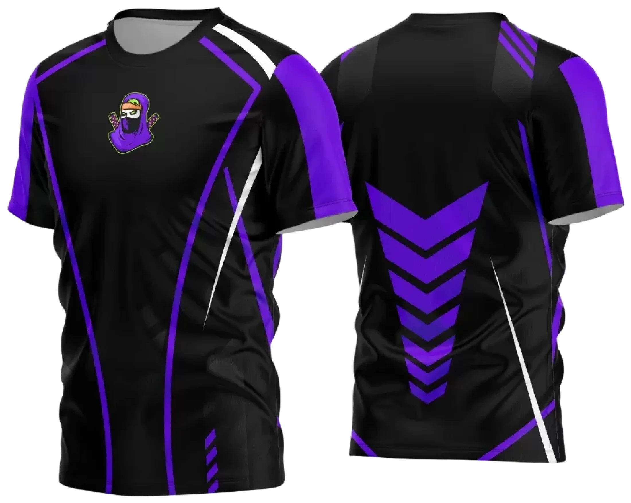 Camiseta unissex preta com logo no peito e estampa grande nas costas temática Game 2024 - 2025, design moderno e atrativo para gamers e fãs de jogos eletrônicos.