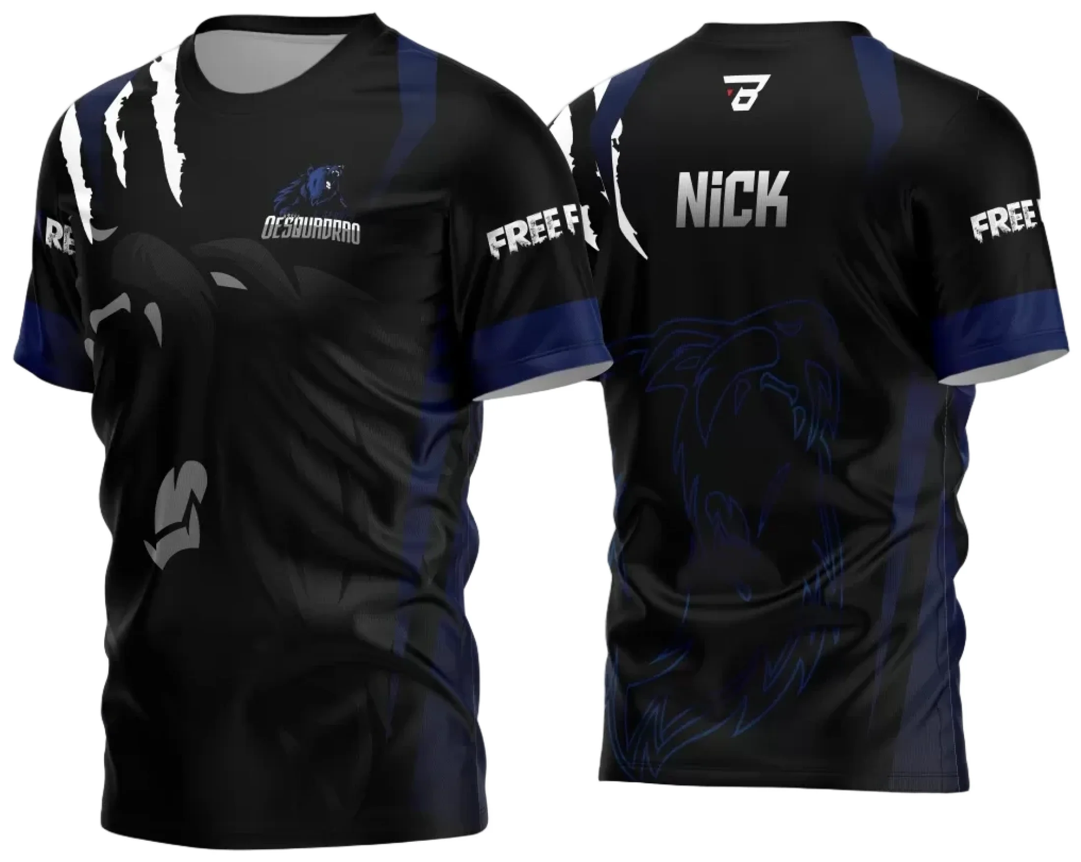 Camiseta unissex preta com logo no peito e estampa grande nas costas, inspirada no tema Game 2024 - 2025, perfeita para fãs de jogos modernos e estilo despojado.