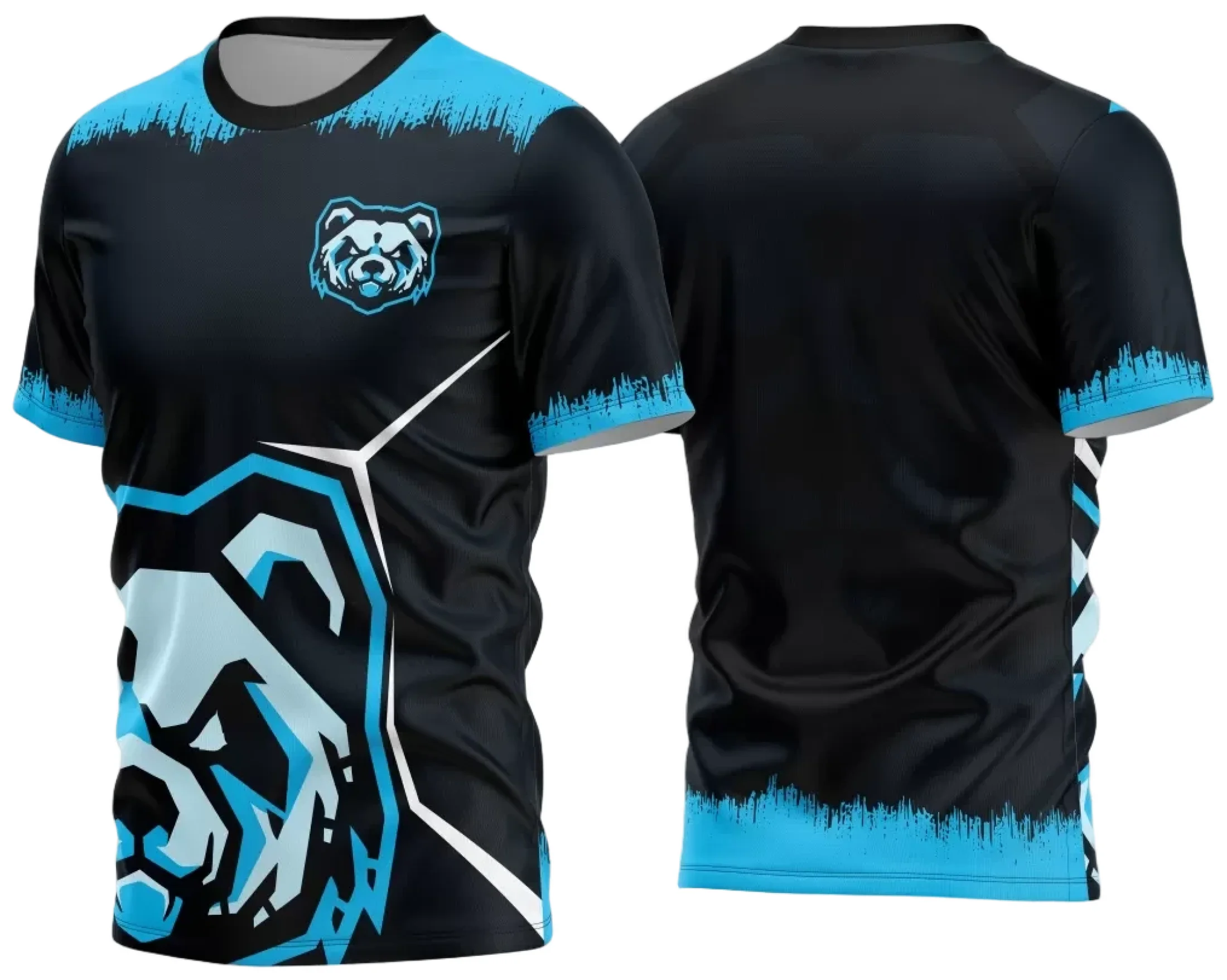 Camiseta unissex preta com logo no peito e estampa grande nas costas inspirada em Game 2024 2025, destacando estilo moderno e vibrante para fãs de jogos.