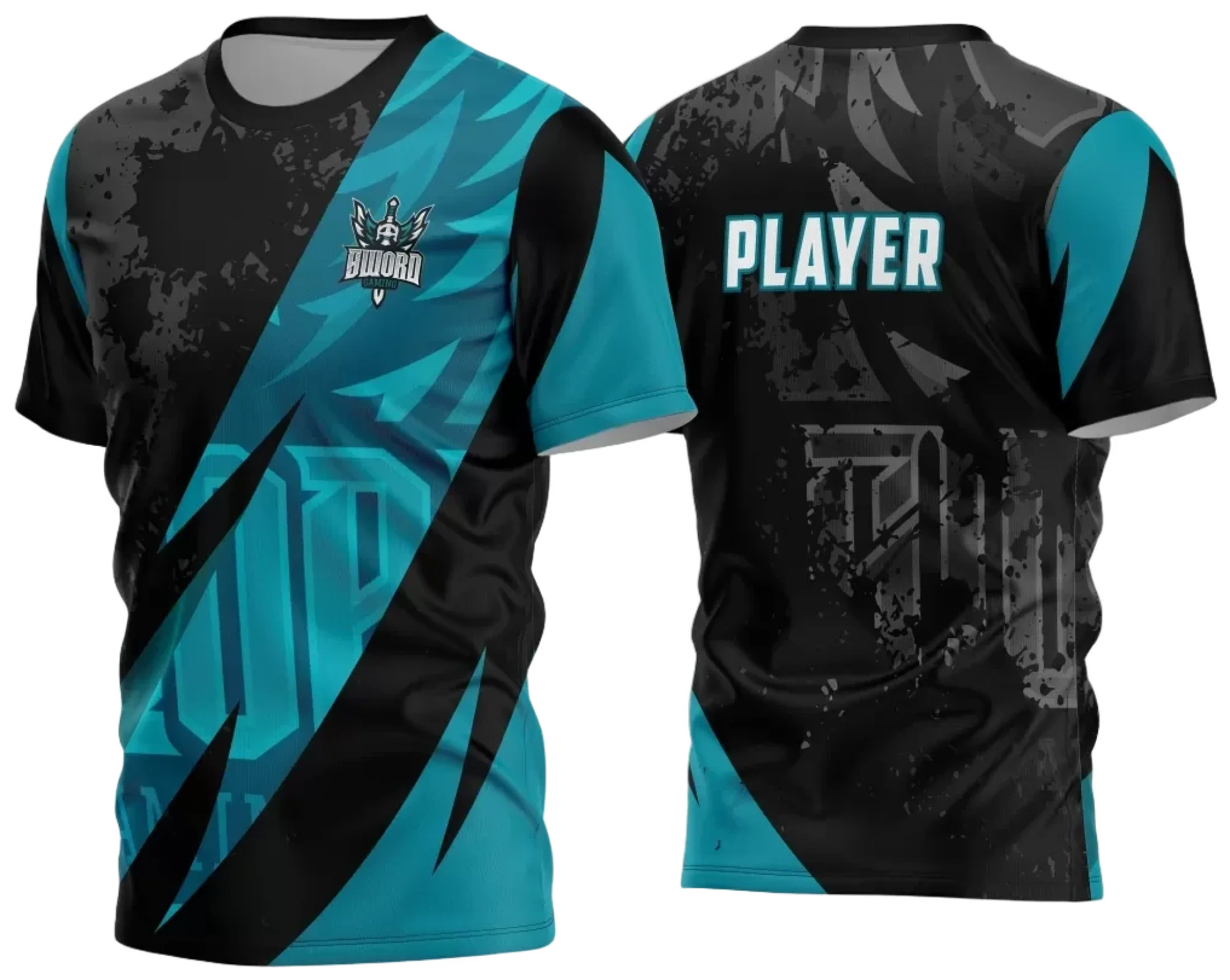 Camiseta unissex preta com logo no peito e estampa grande nas costas com tema Game 2024 2025, estilo moderno e descontraído, perfeita para fãs de jogos.