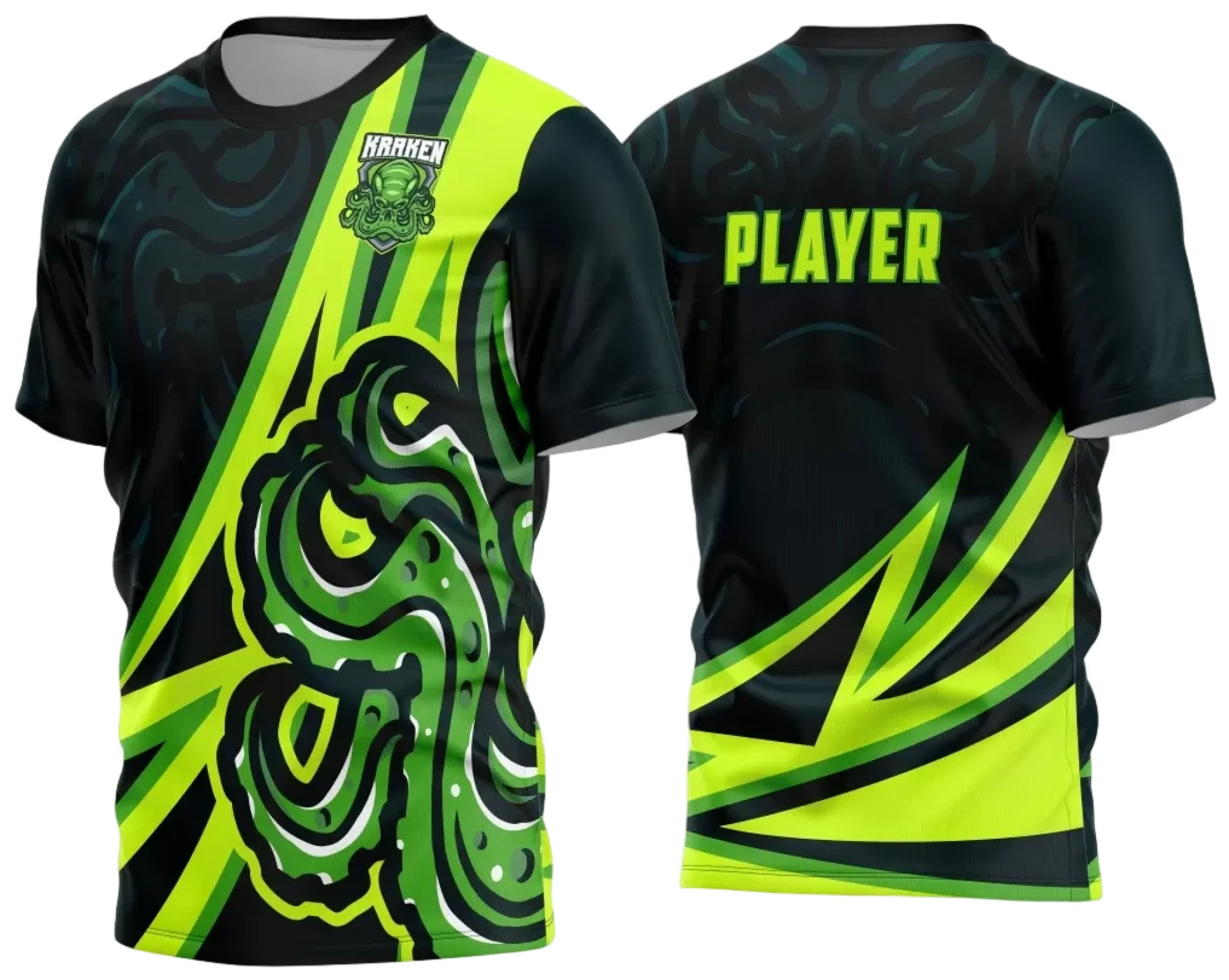 Camiseta unissex preta com logo no peito e estampa grande nas costas com temática Game 2024 2025, perfeita para fãs de jogos e estilo moderno.