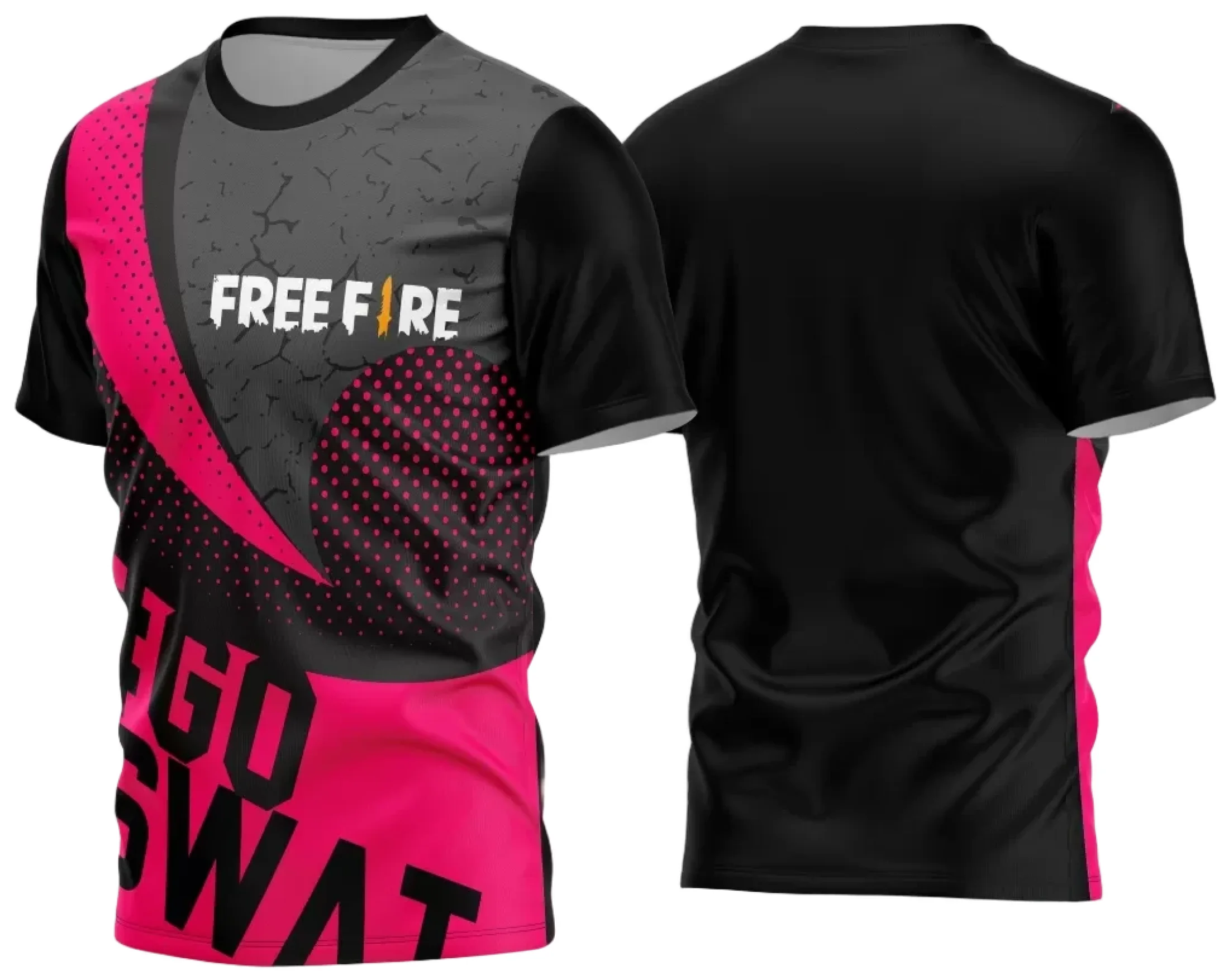 Camiseta unissex preta com logo no peito e estampa grande nas costas com tema Game 2024-2025, ideal para fãs de jogos modernos e clima esports.