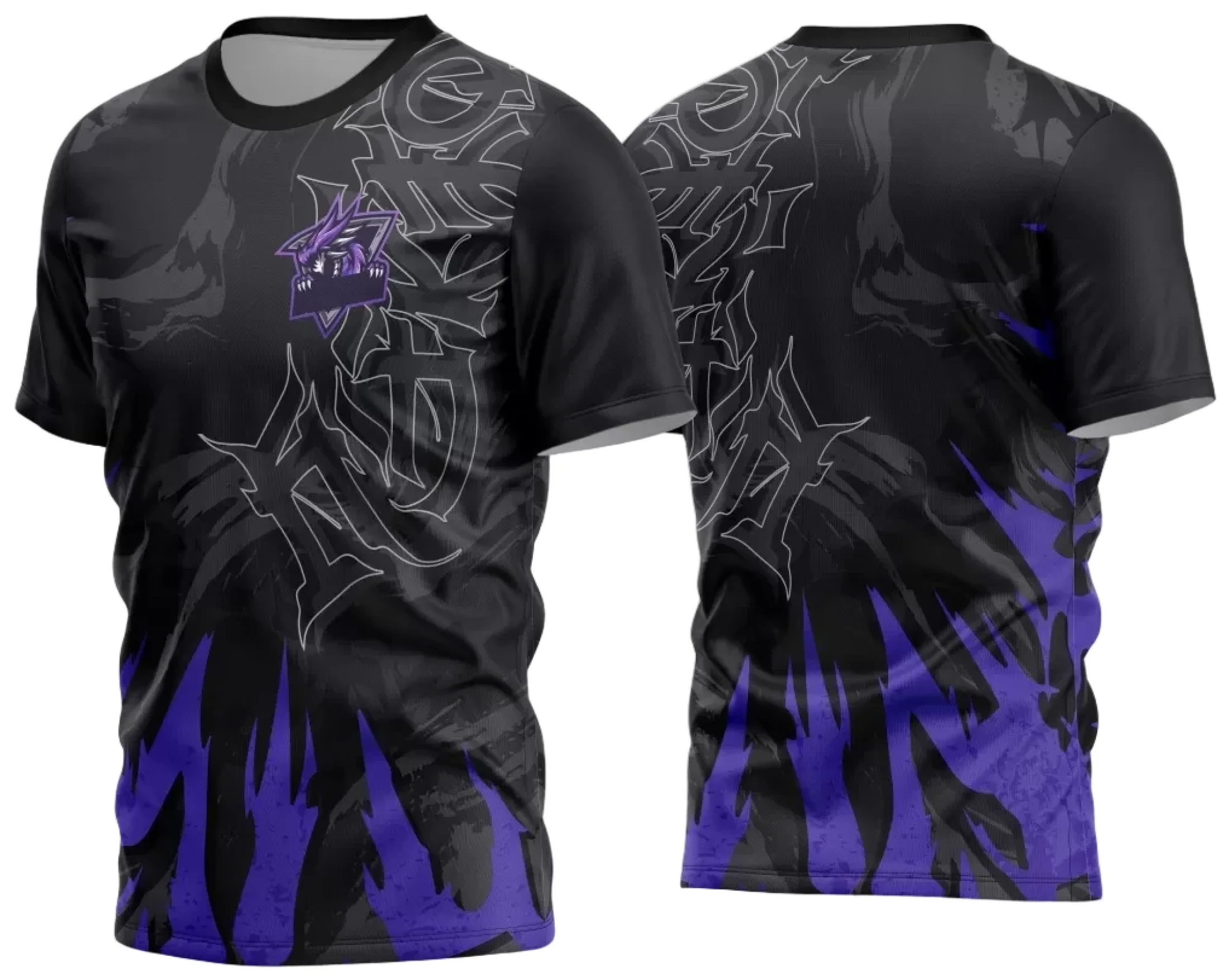 Camiseta unissex preta com logo no peito e estampa grande nas costas com tema Game 2024-2025, visual moderno e destaque ao estilo gamer.