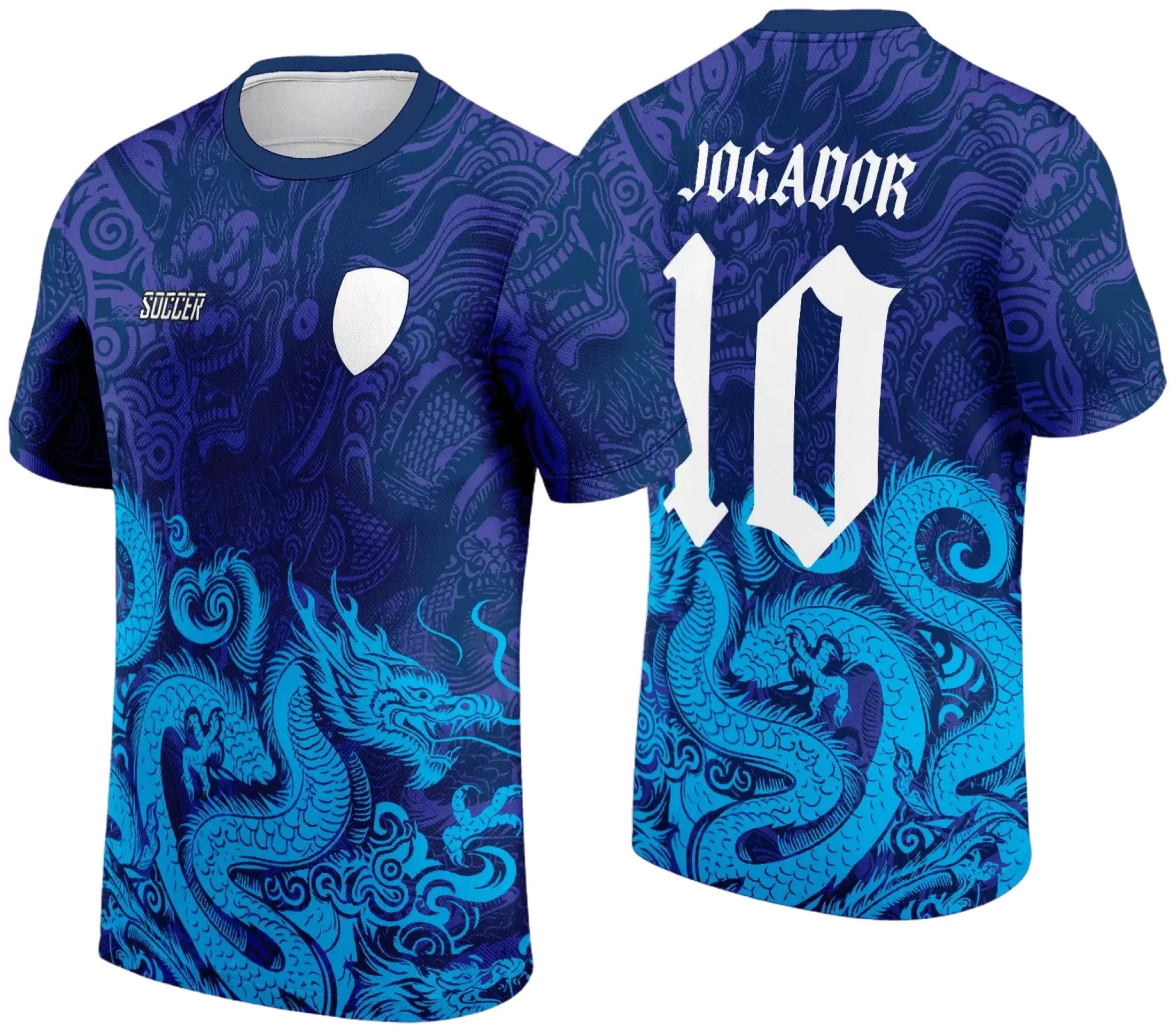 Camiseta unissex preta com logo no peito e estampa grande nas costas do Dragão Azul do INTERCLASSE 2024, destacando design vibrante e moderno para fãs do evento.