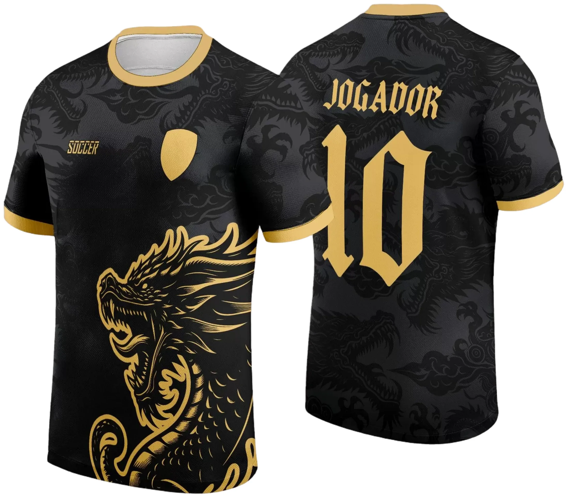 Camiseta unissex preta com logo no peito e estampa grande nas costas do tema INTERCLASSE 2024 Dragão Negro, estilo marcante e moderno, perfeita para quem quer mostrar atitude e orgulho no evento.