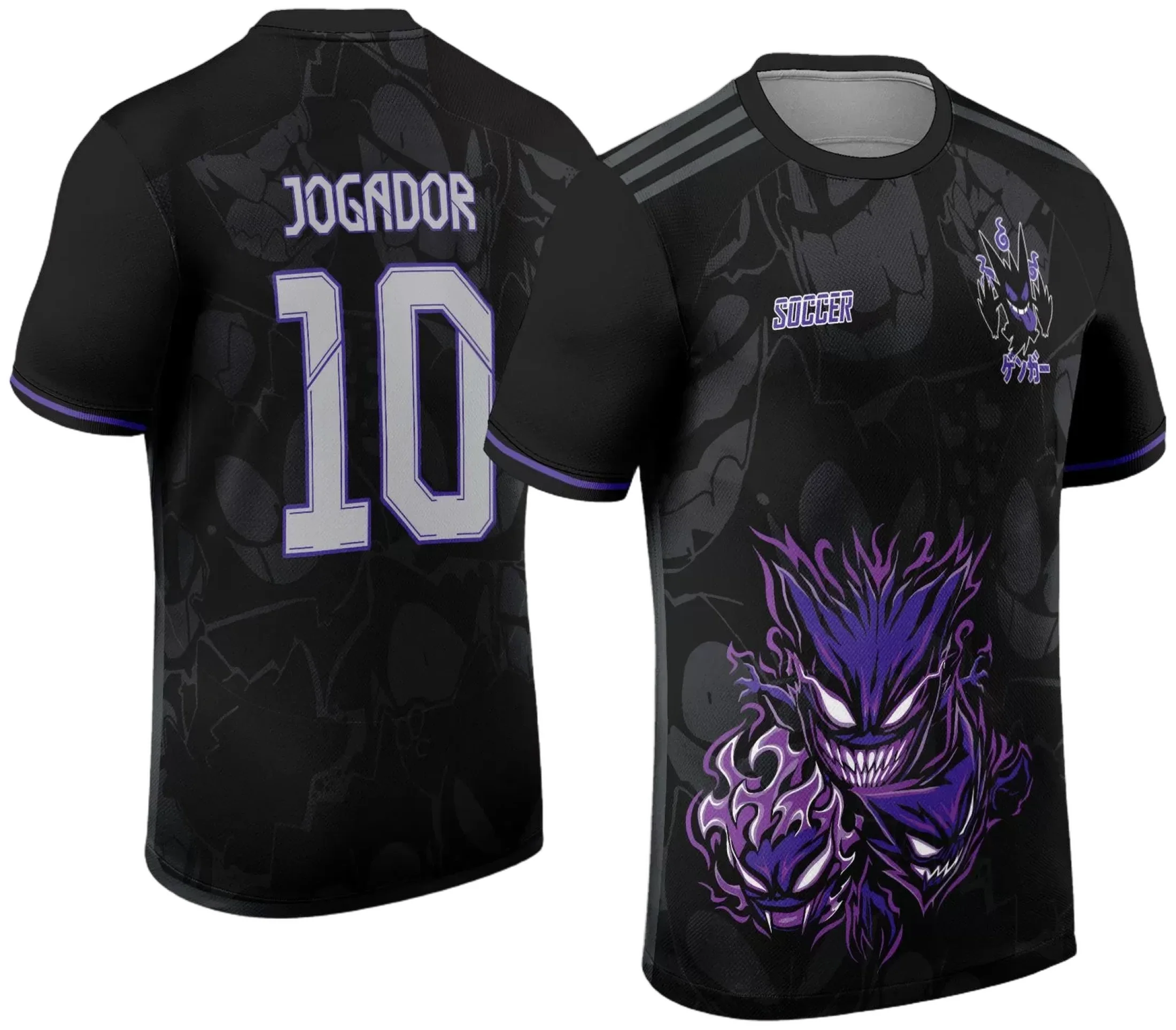 Camiseta unissex preta com logo no peito e estampa grande nas costas com tema InterClasse 2024 Gengar, ideal para fãs em eventos e uso casual.