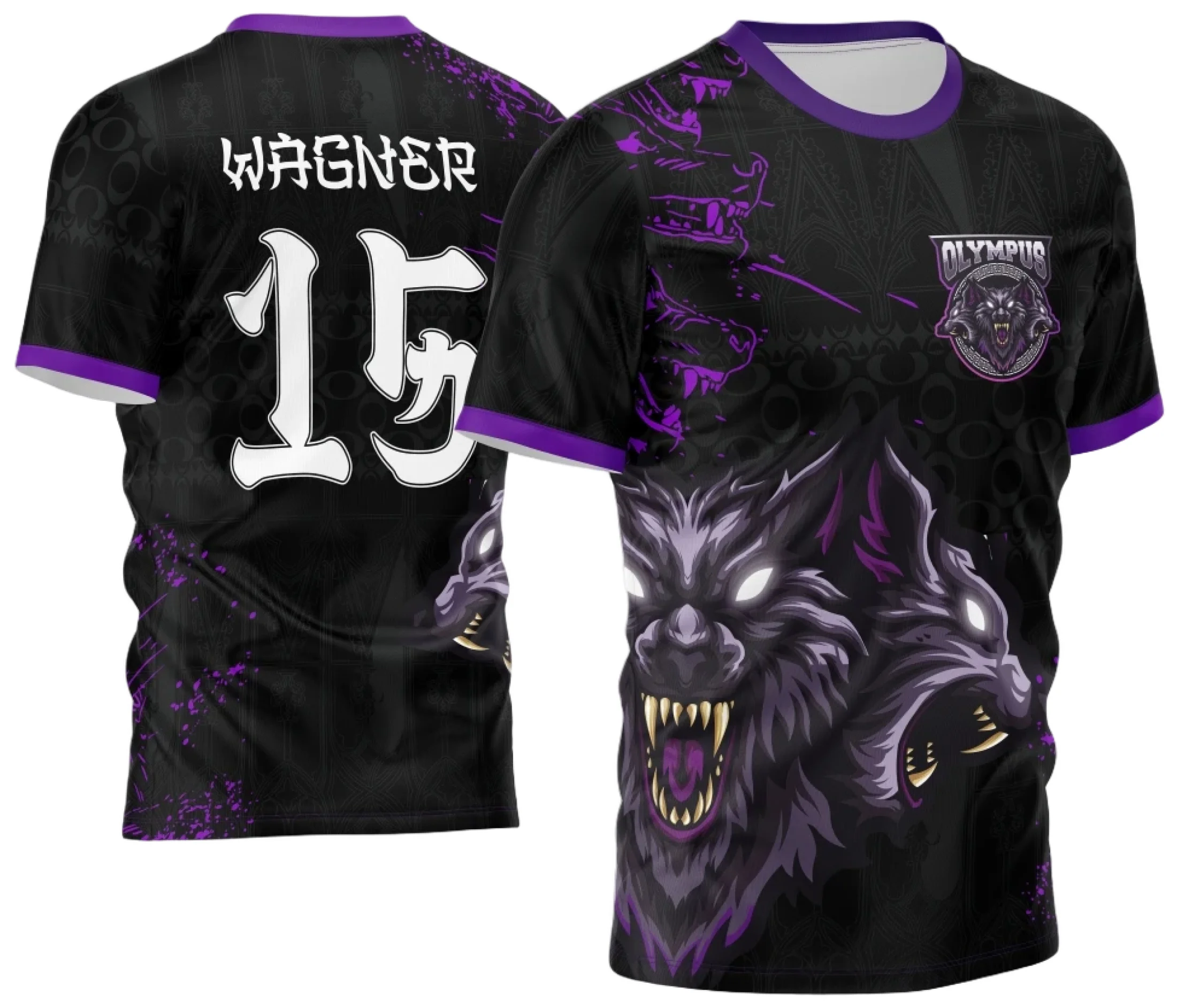 Camiseta unissex preta com logo no peito e estampa grande nas costas com o tema InterClasse 2024 Lobos, ideal para eventos e confraternizações.