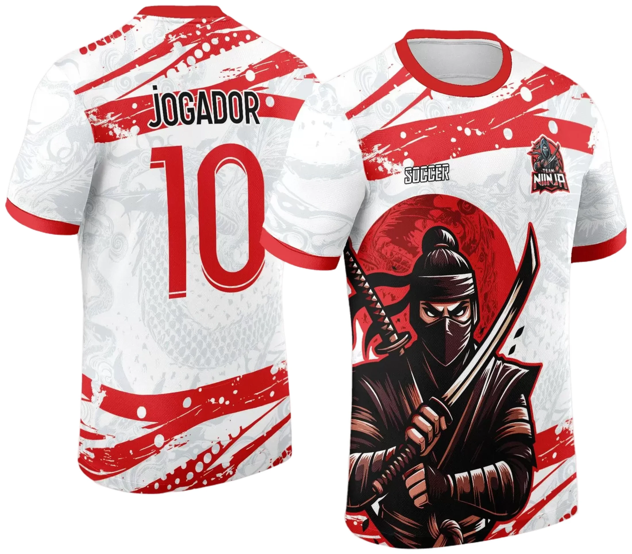 Camiseta preta unissex com logo no peito e estampa grande nas costas, tema Ninja do Interclasse 2024, estilo moderno e marcante para uso casual e eventos.