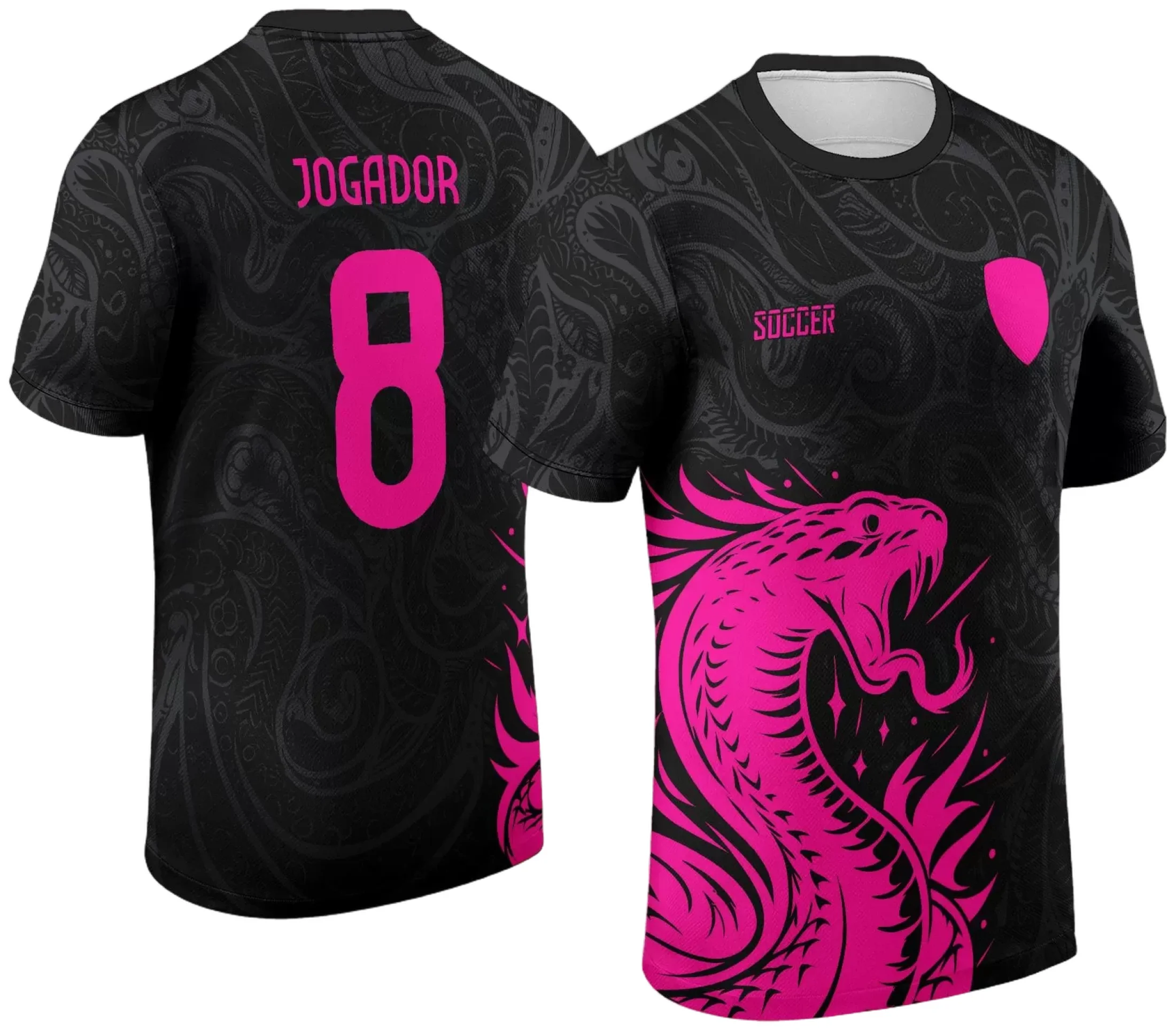 Camiseta unissex preta com logo no peito e estampa grande nas costas, tema Interclasse 2024 Serpente Feroz, ideal para eventos e competições escolares.