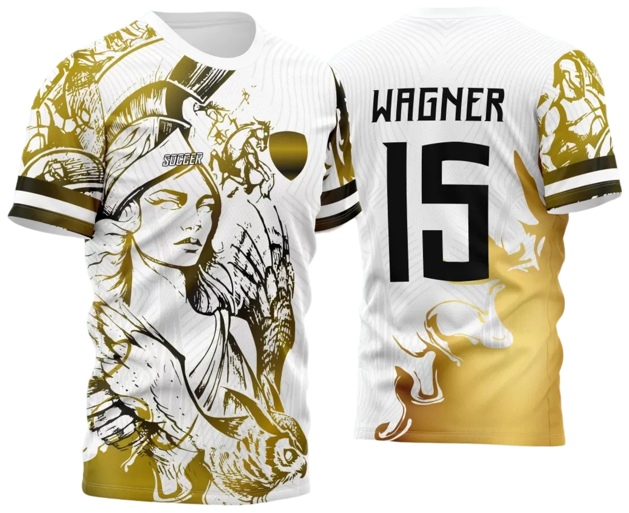 Camiseta unissex branca com logo no peito e estampa grande nas costas, tema Jogos Internos Interclasse 2024 Athena, visual moderno e esportivo ideal para eventos escolares.