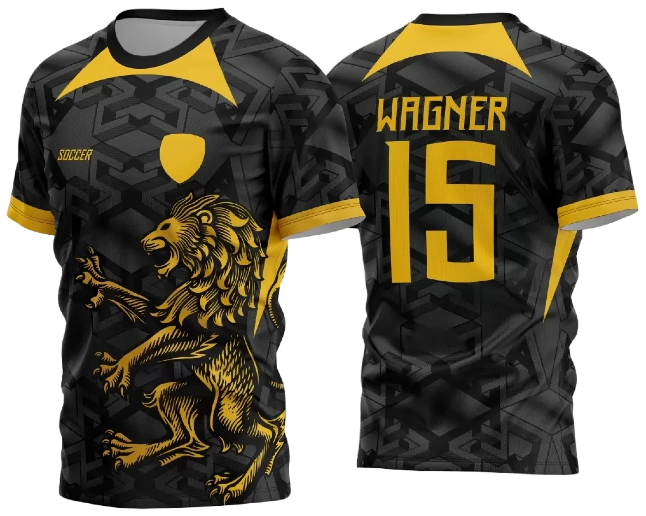 Camiseta unissex preta com logo no peito e estampa grande nas costas do Leão 2024 InterClasse, estilo moderno e esportivo, perfeita para eventos e encontros escolares.