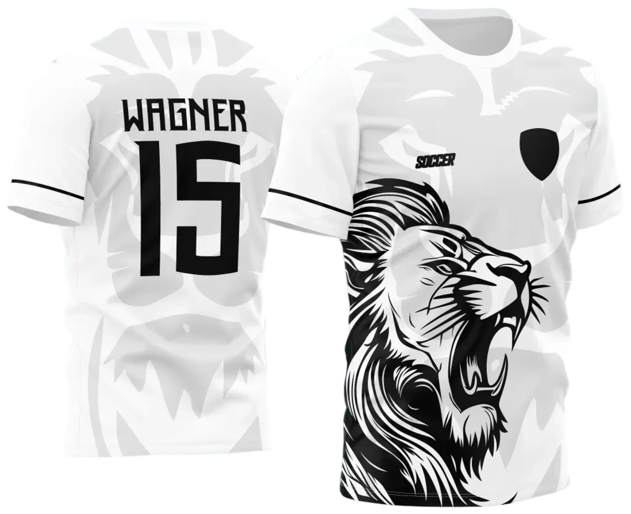 Camiseta unissex preta com logo no peito e estampa grande nas costas com tema Interclasse Leão 2024, ideal para eventos esportivos e escolares.