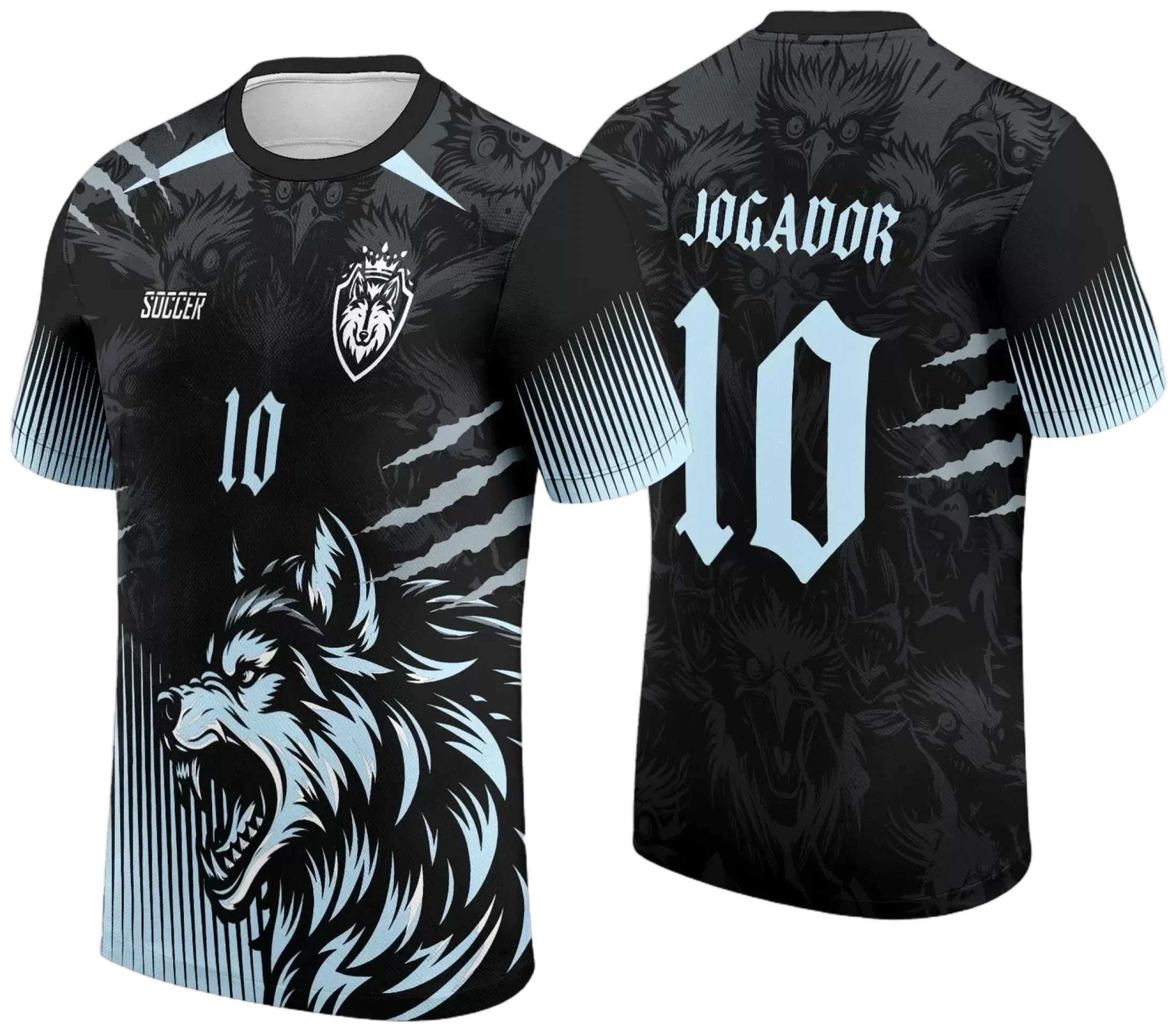 Camiseta unissex preta com logo no peito e estampa grande nas costas, tema Interclasse LOBO 2024 - 2025, design moderno e marcante para eventos escolares