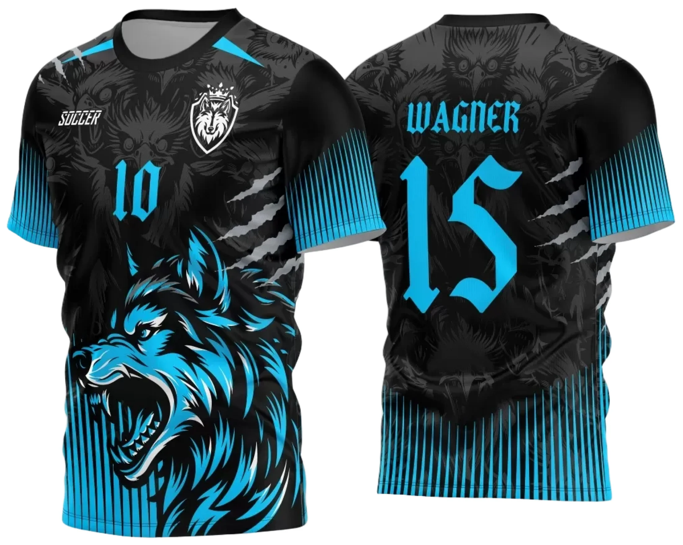 Camiseta unissex preta com logo no peito e estampa grande nas costas do Lobo Interclasse 2024 2025, ideal para uso em eventos escolares e confraternizações.