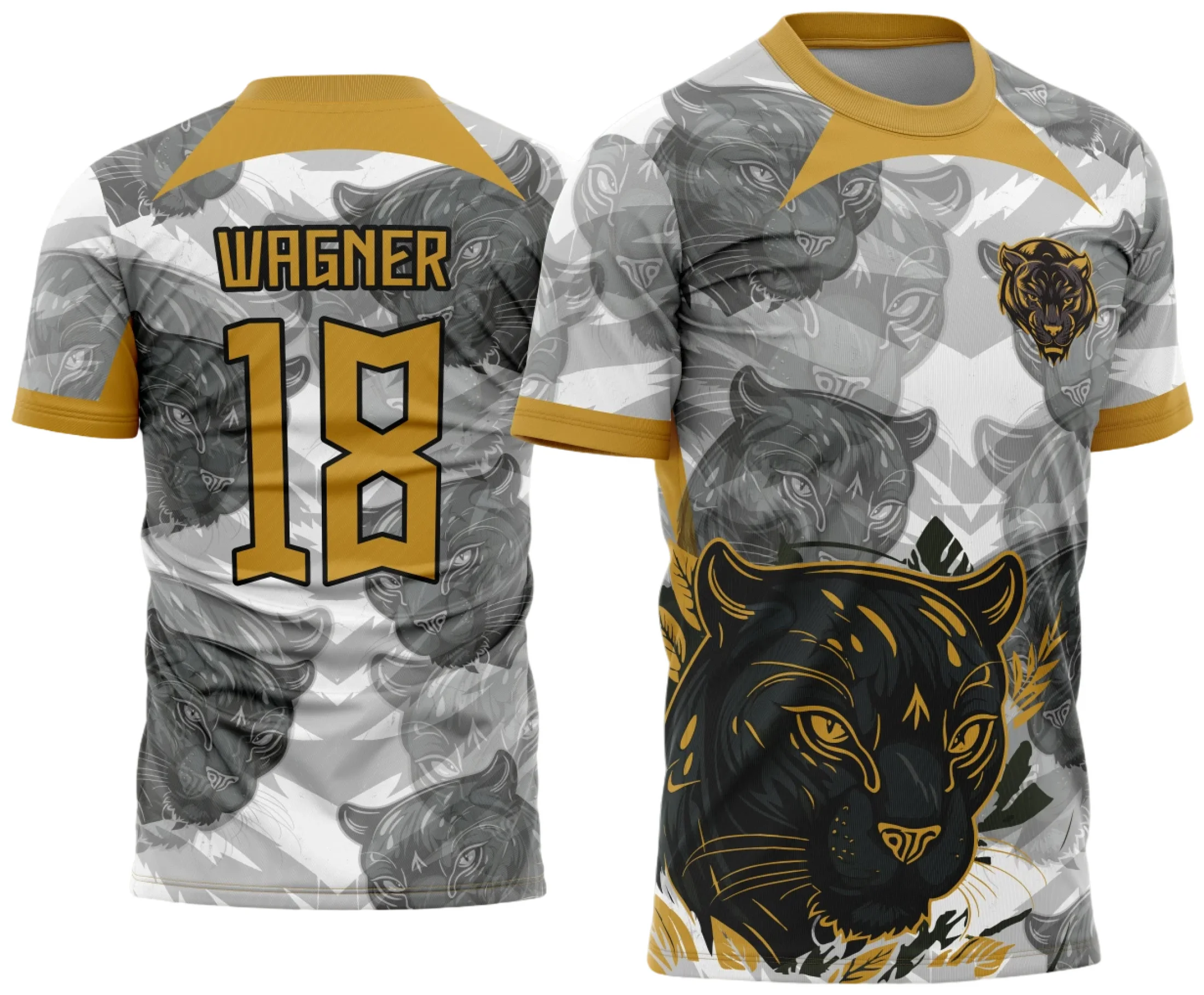 Camiseta unissex preta com logo no peito e estampa grande nas costas inspirada no Pantera Negra, ideal para o Interclasse, moderna e confortável.