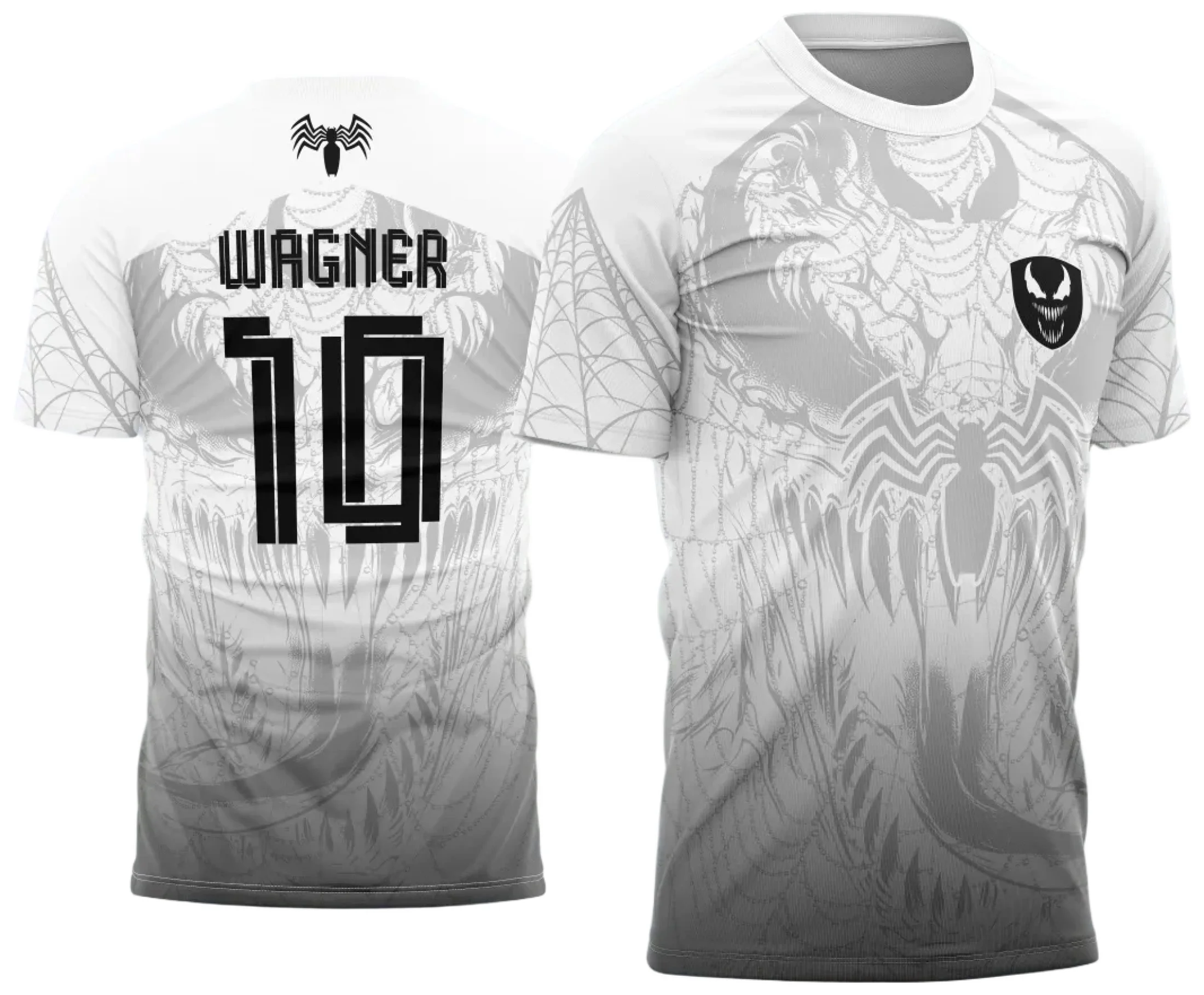 Camiseta unissex preta com logo no peito e estampa grande nas costas com tema Camisa Interclasse Venom 2025, ideal para fãs do personagem e eventos escolares.