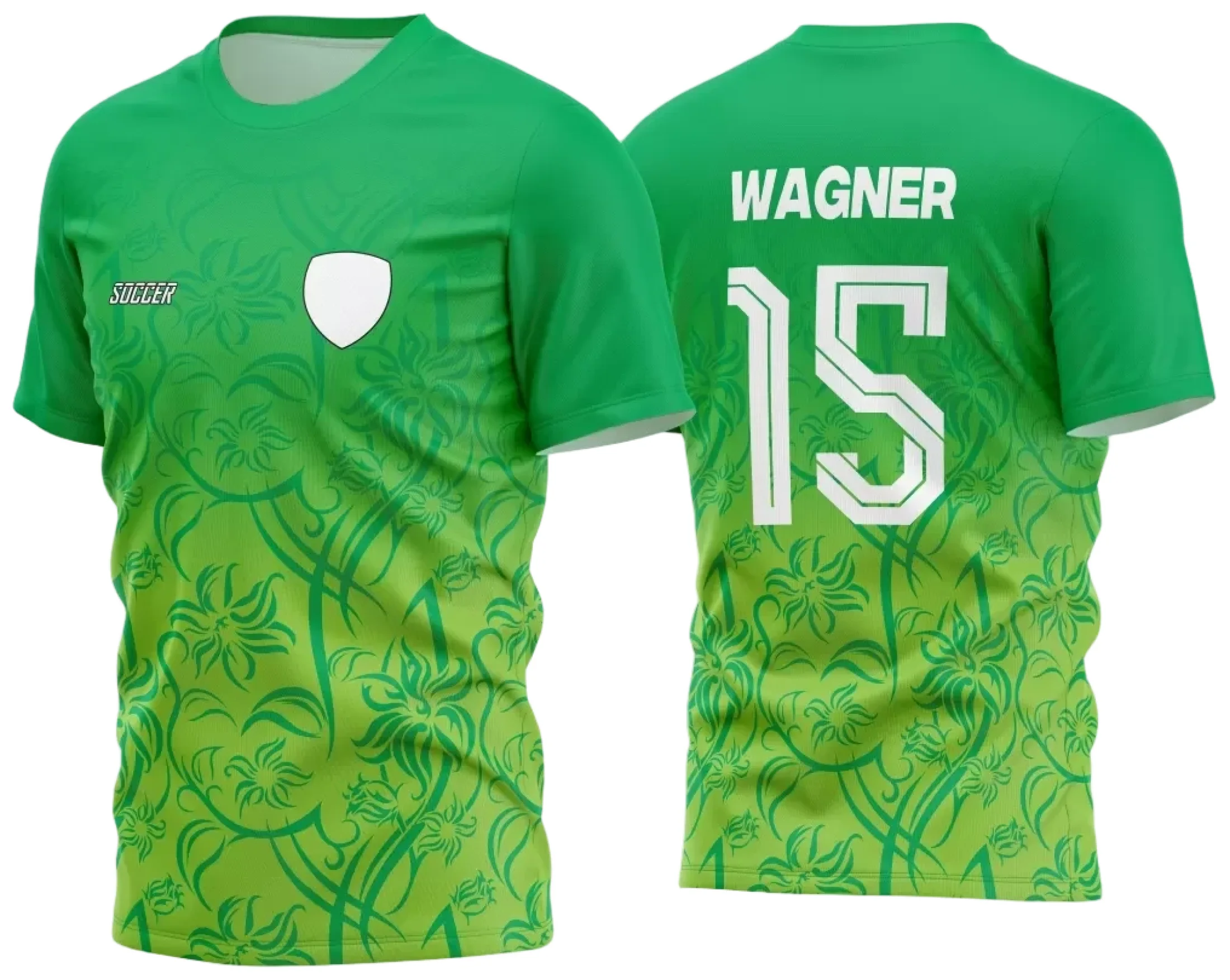 Camiseta unissex branca com logo no peito e estampa grande nas costas, inspirada no Time Amador 2024, estilo jersey esportivo moderno e confortável.