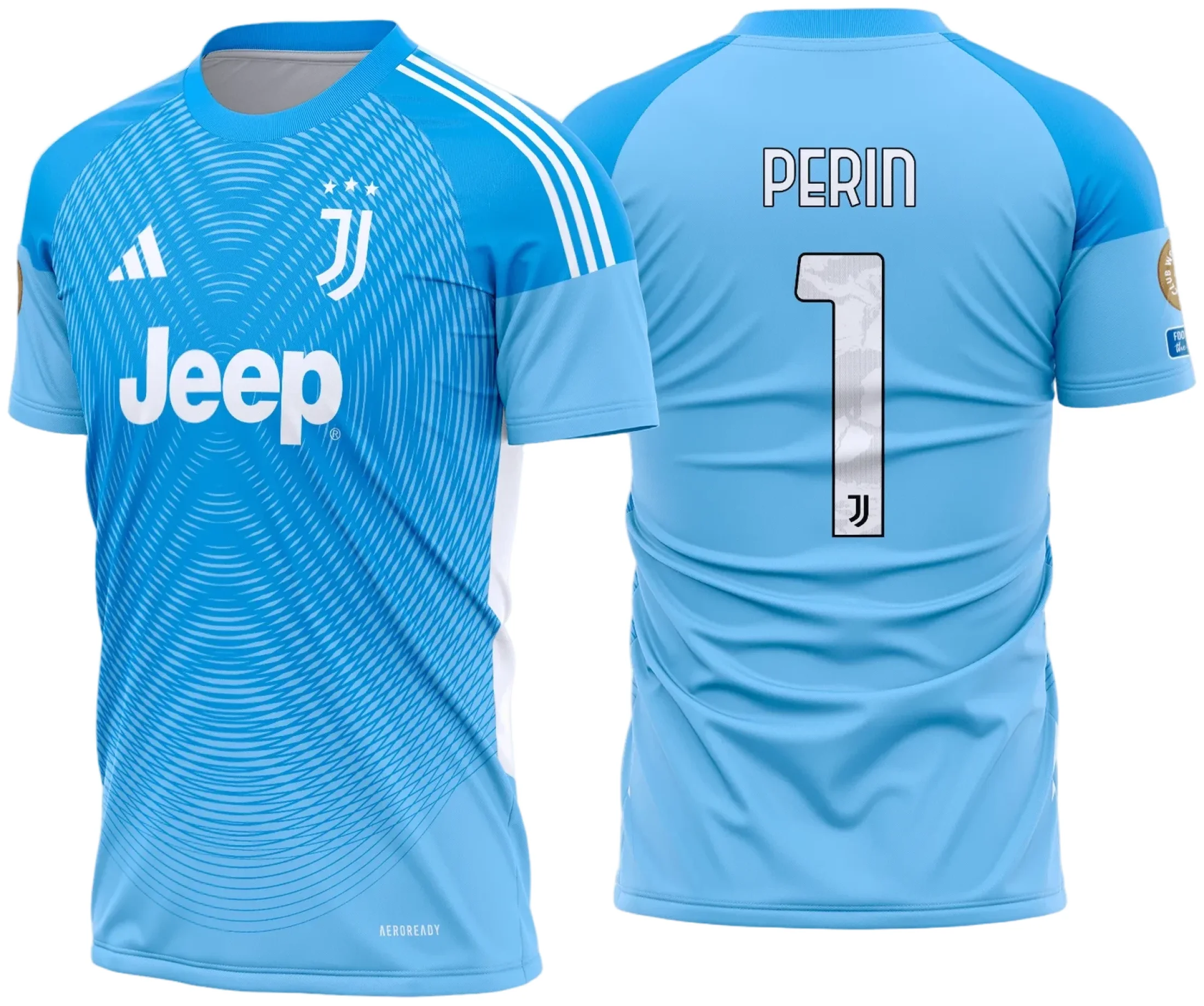 Camiseta unissex preta, com logo no peito e estampa grande nas costas inspirada na camisa Juventus Goleiro 2025 2026, ideal para fãs do futebol e personalização de roupas.