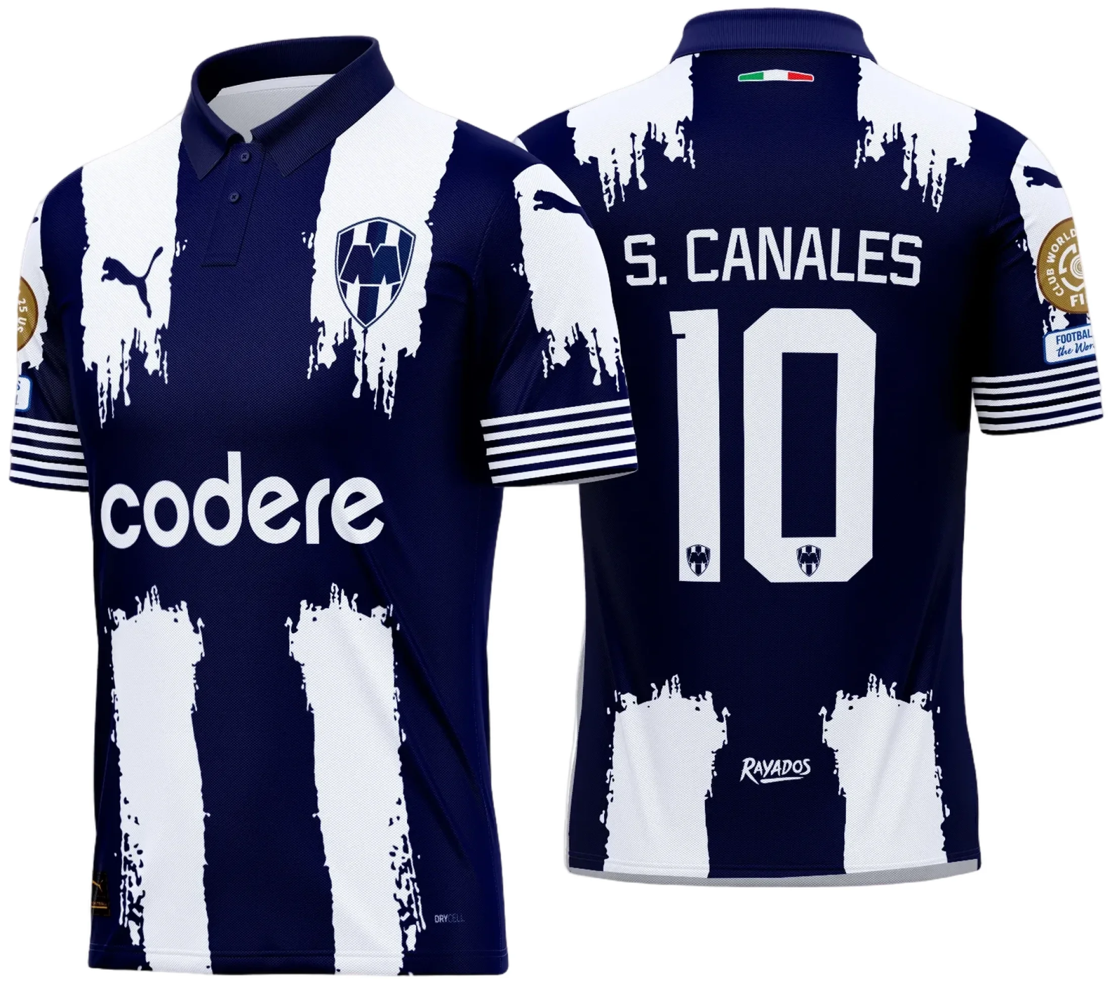 Camiseta unissex preta com logo no peito e estampa grande nas costas do Monterrey Titular 2025-2026, ideal para torcedores que querem mostrar paixão e estilo nas ruas e nos jogos.
