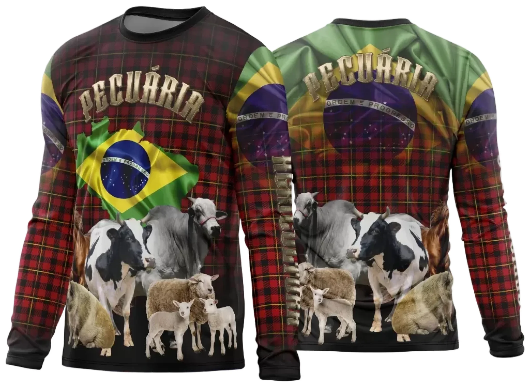 Camiseta unissex preta com logo no peito e estampa grande nas costas com tema Pecuária 2026 Modelo 02, perfeita para apaixonados pelo campo e fazendas.