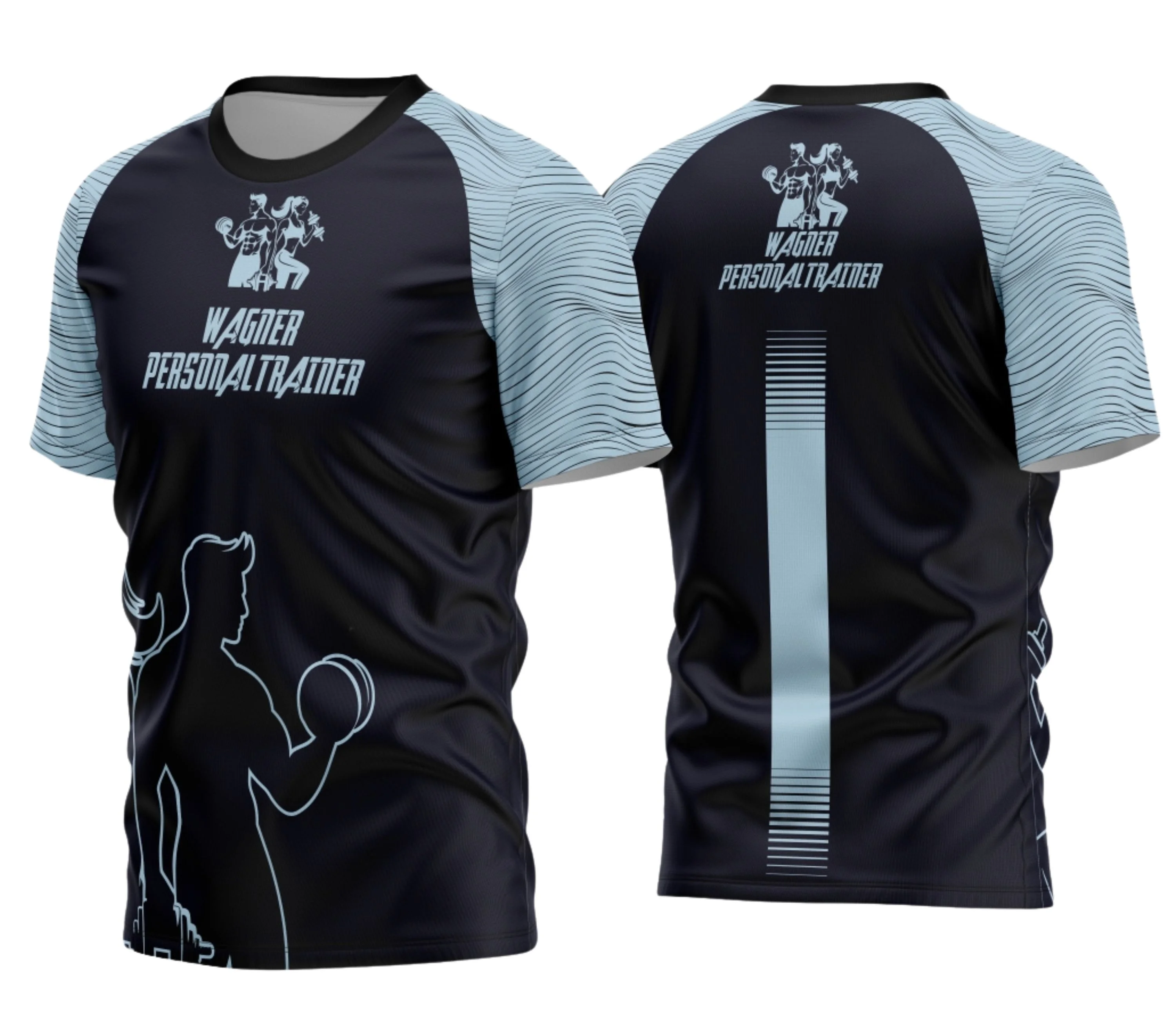 Camiseta unissex preta com logo no peito e estampa grande nas costas destacando tema Personal Trainer Academia Fitness Profissão, ideal para treino e estilo casual.