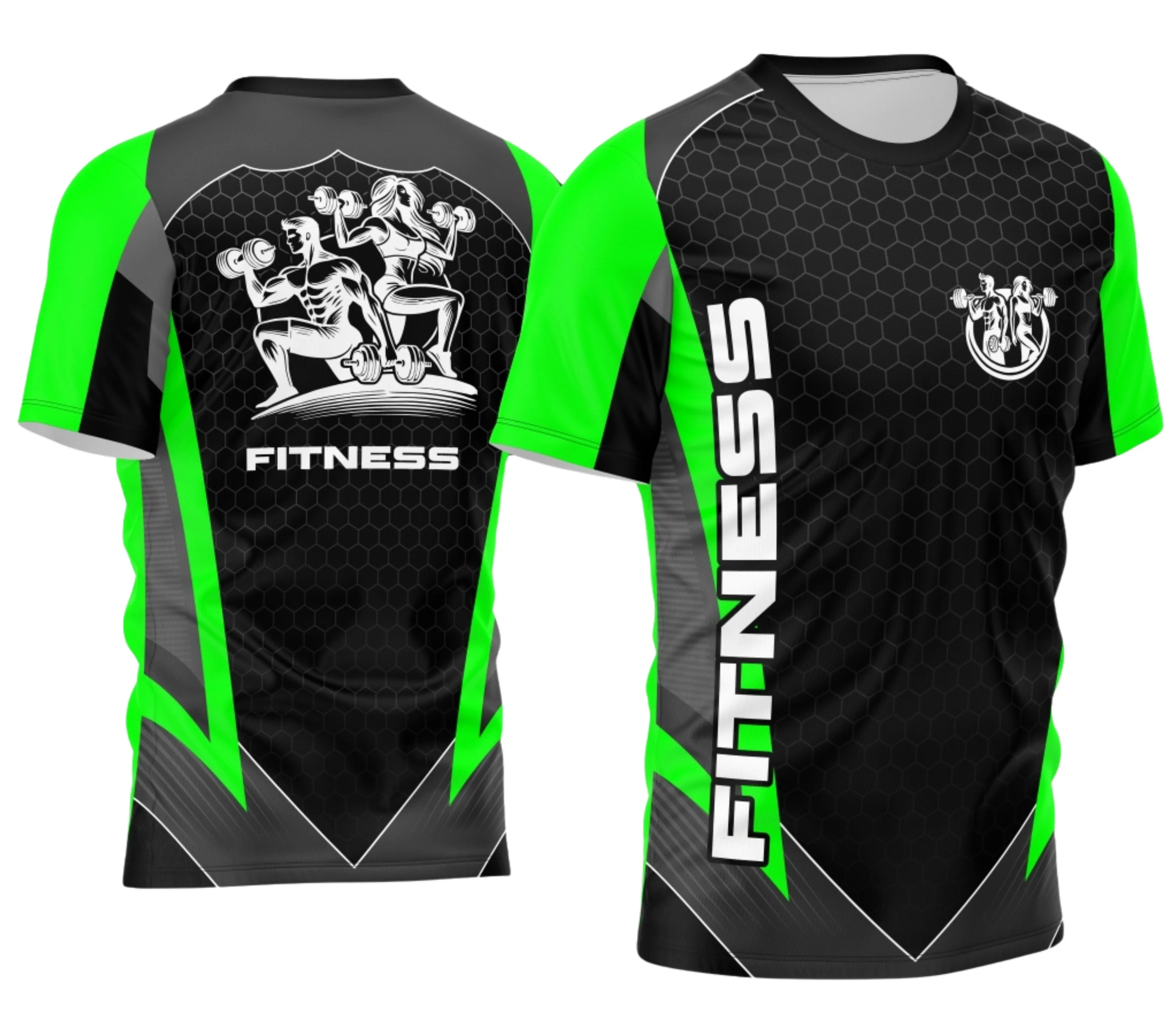 Camiseta unissex preta com logo no peito e estampa grande nas costas com tema Personal Trainer Academia Fitness Profissão para treino ou uso casual