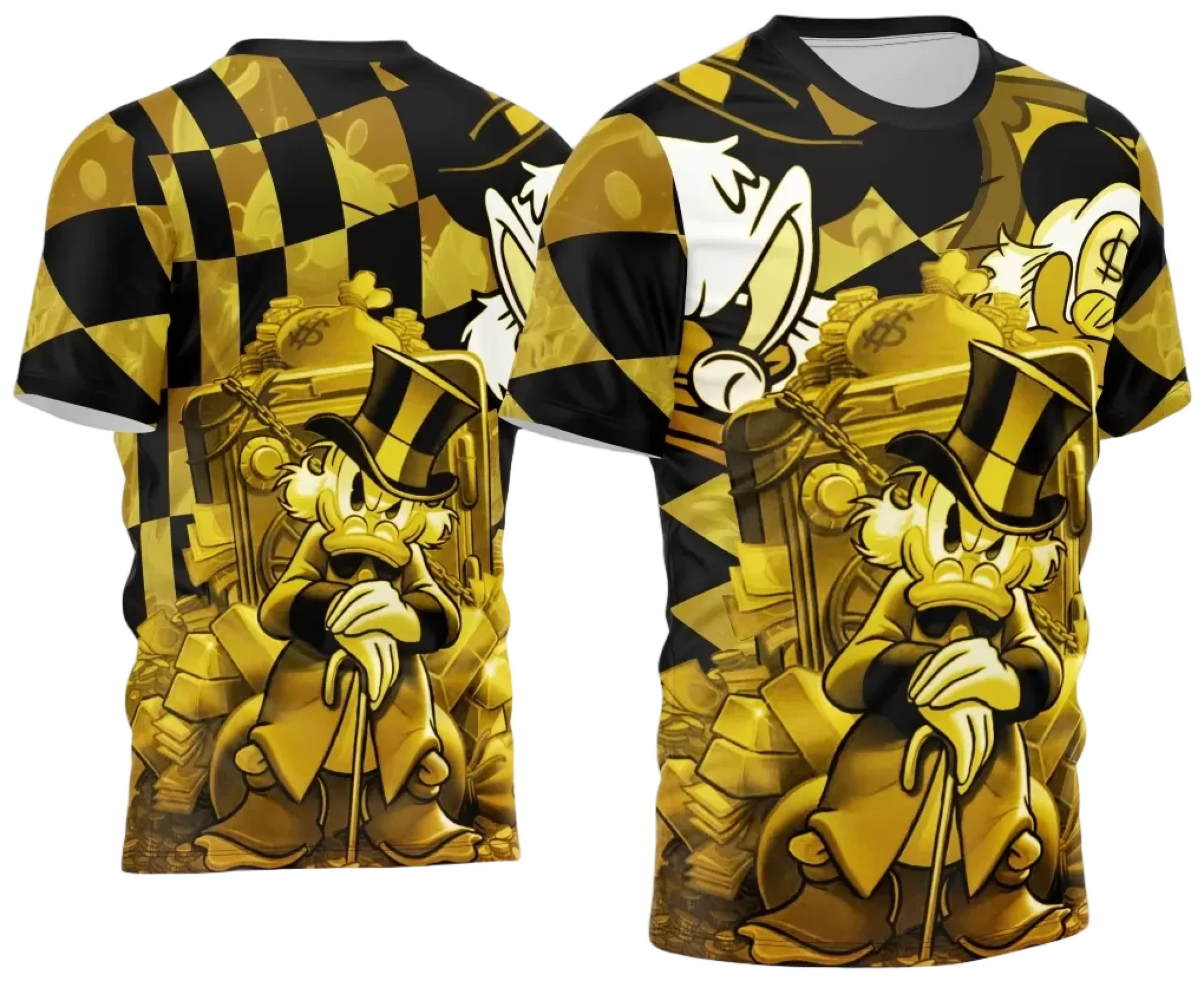 Camiseta unissex preta com logo no peito e estampa grande nas costas, tema Quebrada 2024 Modelo 01, design moderno e urbano.