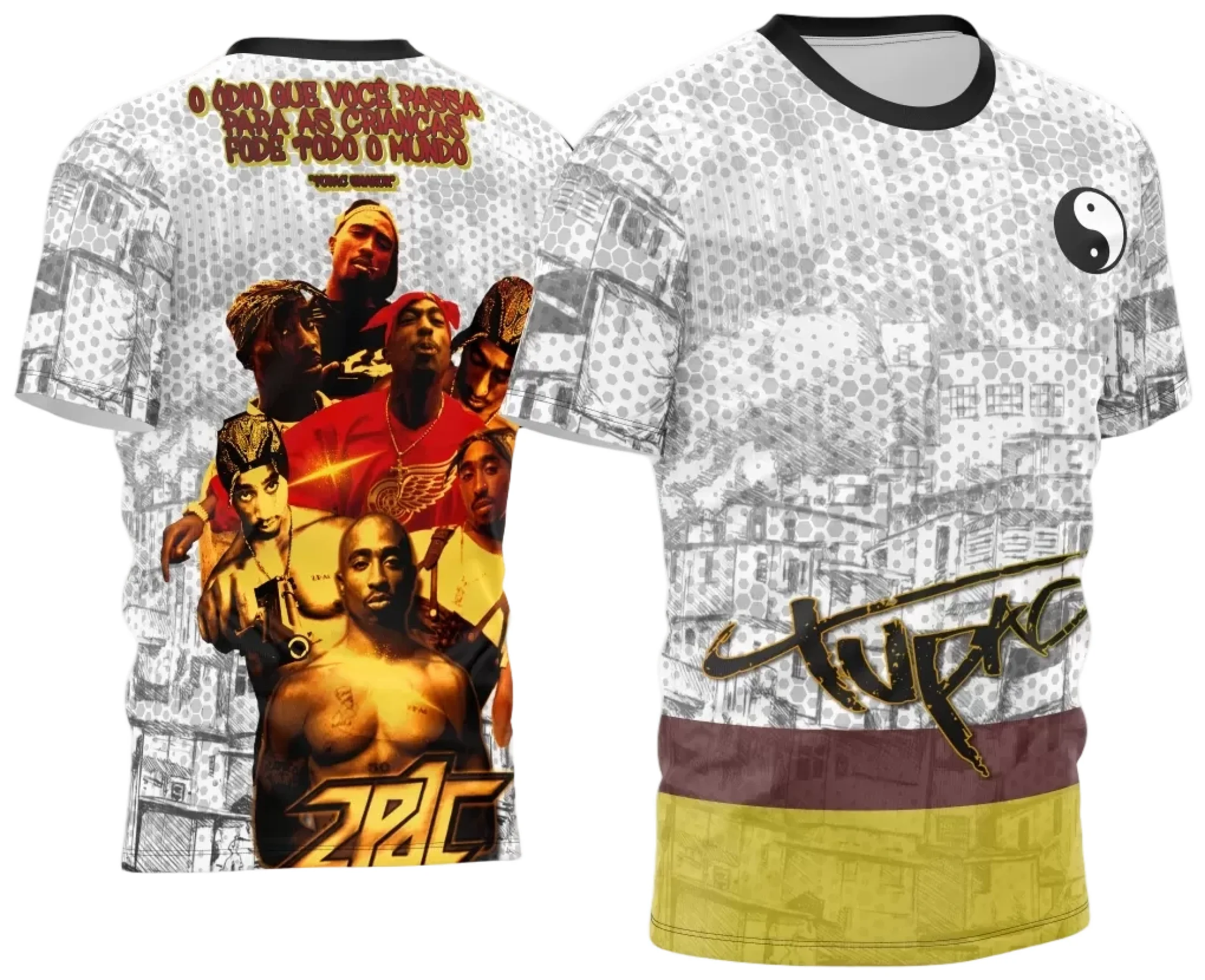 Camiseta unissex preta com logo no peito e estampa grande nas costas em tema Quebrada 2024, ideal para quem busca estilo urbano e atitude em roupas confortáveis.