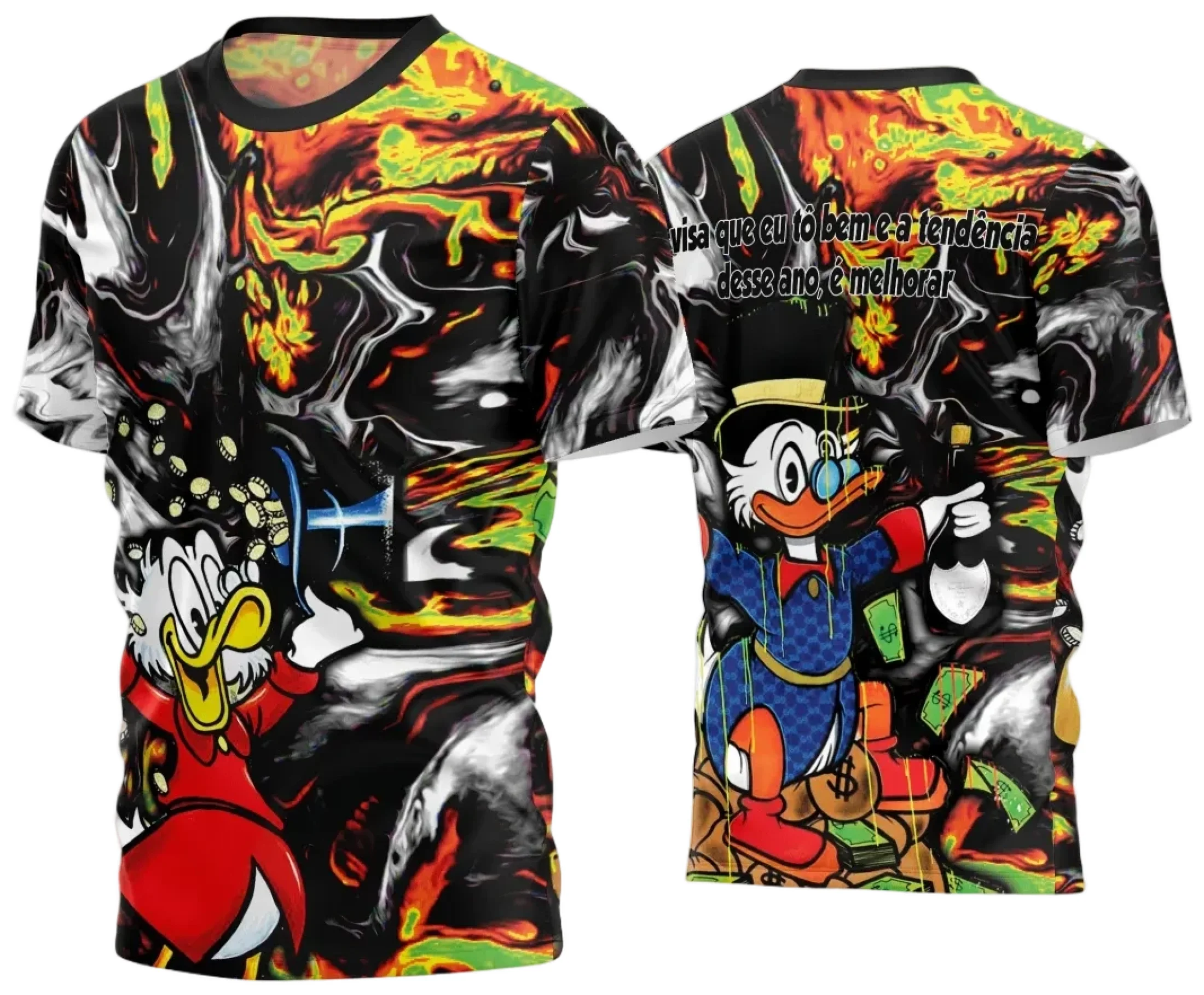 Camiseta preta unissex com logo no peito e estampa grande nas costas do tema Camisa Quebrada 2024, design moderno e impactante para quem busca estilo único.