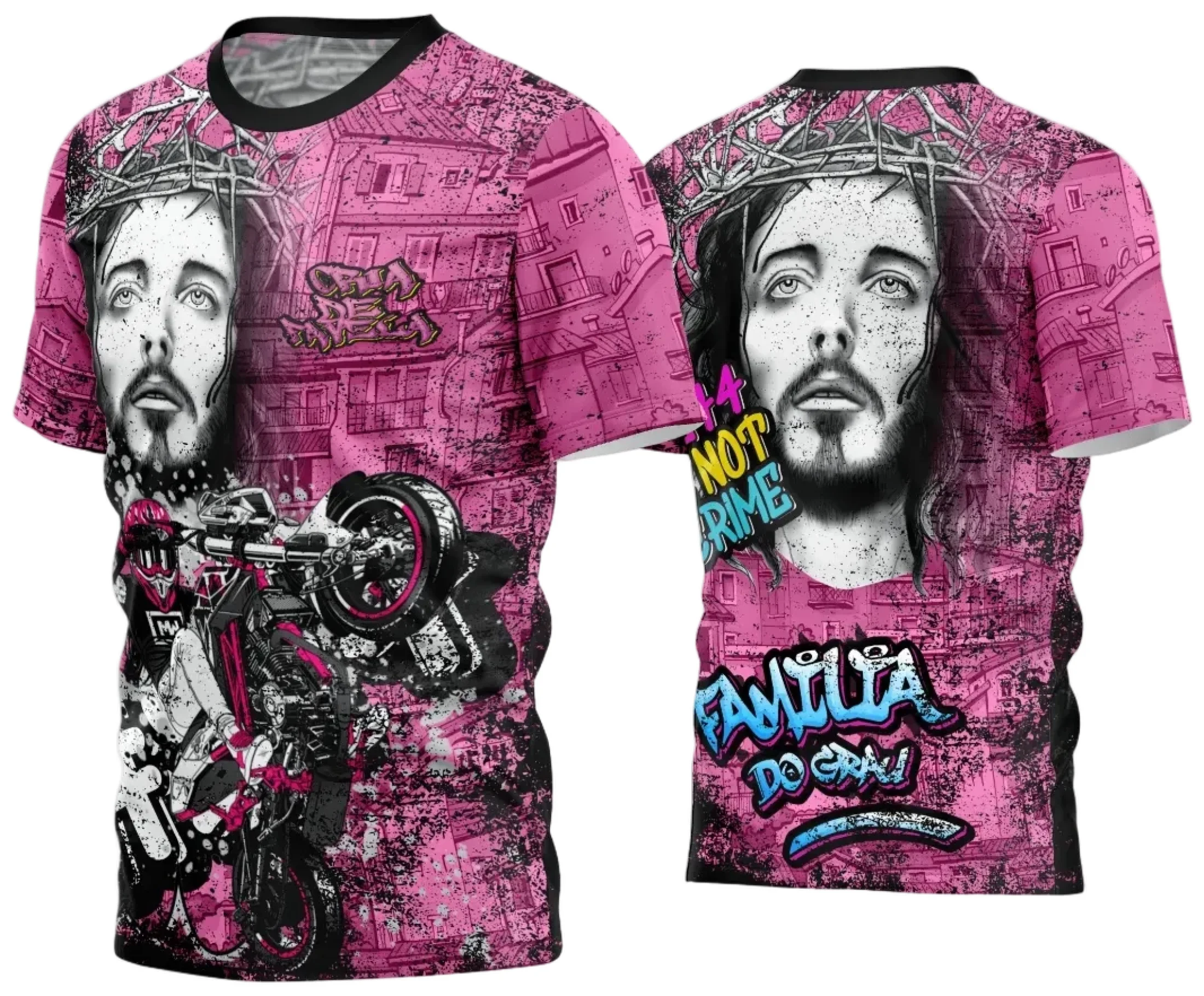 Camiseta unissex preta com logo no peito e estampa grande nas costas baseada no tema Camisa Quebrada 2024, design moderno para quem busca estilo marcante.